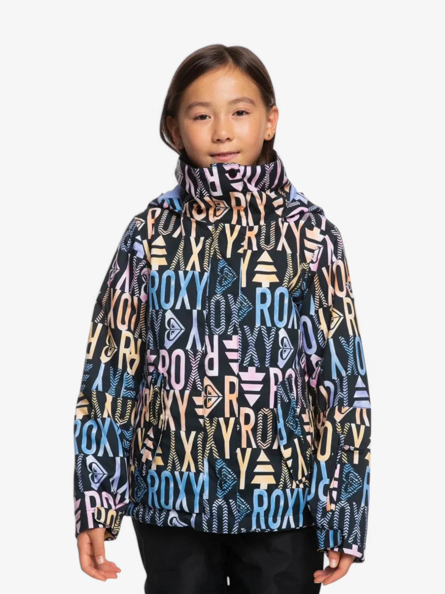 Roxy Girls' Jetty Black Print Snow Jacket - Waterproof Winter Coat for Kids' Outdoor Skiing & Snowboarding
