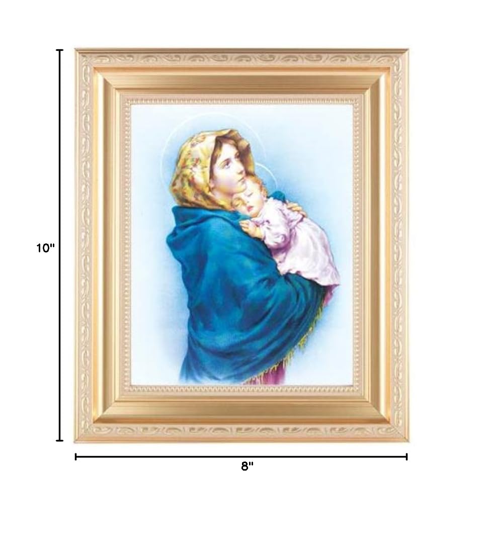 Madonna of the Streets Framed Wall Art - Large Religious Home Decor with Satin Gold Fluted Frame, Distressed Finish & Detailed Scrollwork - Perfect for Living Room, Bedroom or Church Decor