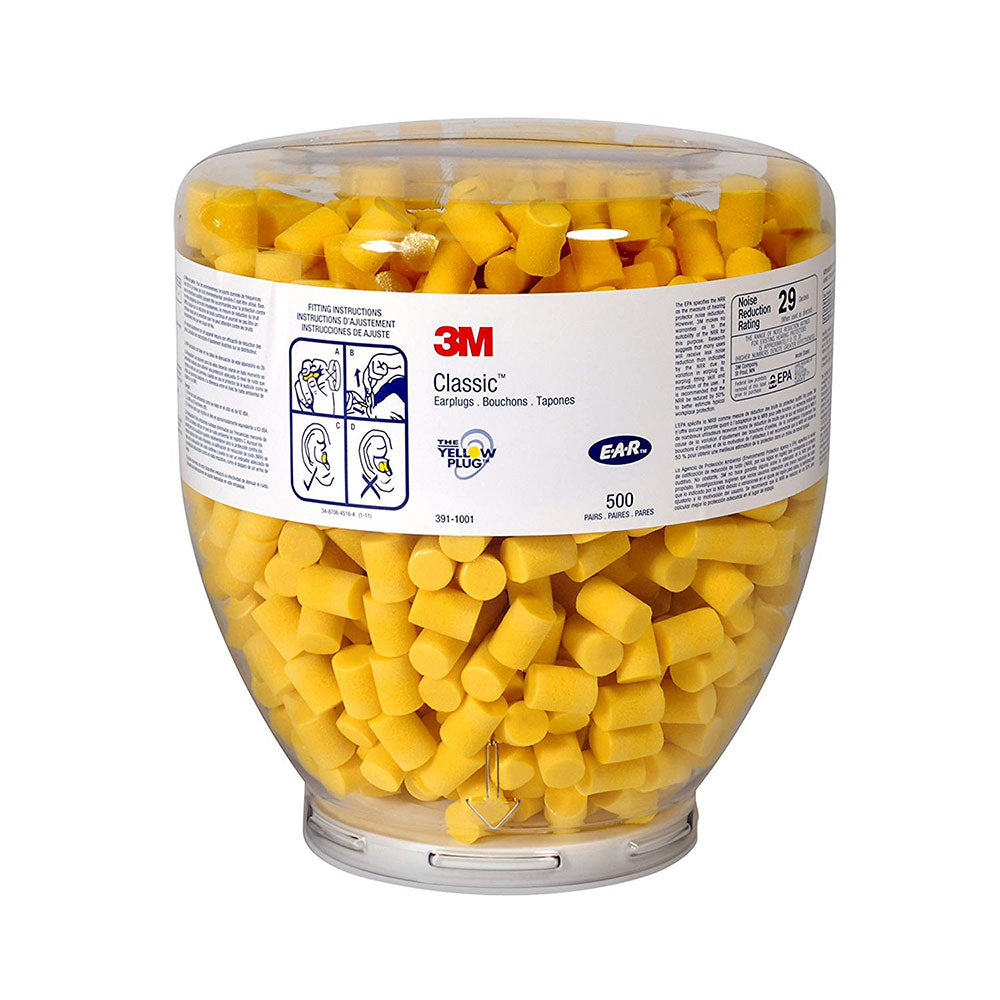 3M 391 1001 E A R Classic One Touch Refill Earplugs, NRR 29 dB Noise Reduction, 500 Count/Bottle - Perfect for Construction, Shooting Ranges & Loud Work Environments