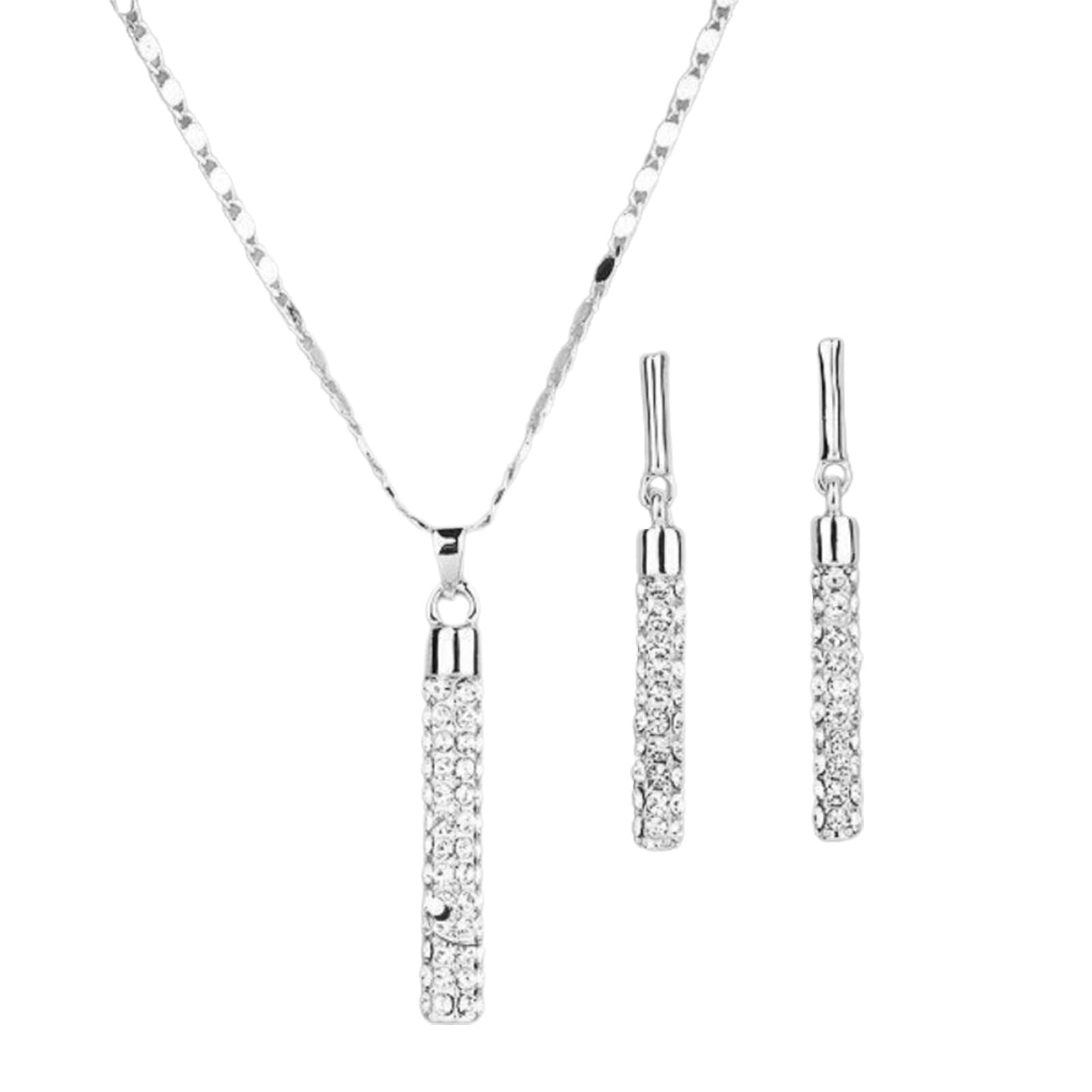 Elegant Women's Necklace & Earrings Set - Cylindrical Rod Rhinestone Jewelry for Banquets, Parties & Special Occasions | Shiny & Glamorous Accessories for Evening Events, Weddings & Date Nights
