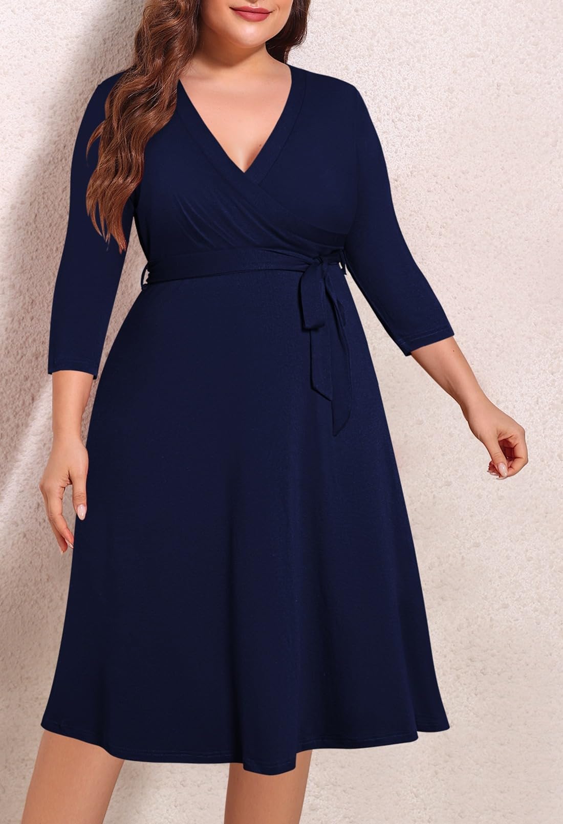 Pink Queen Women's Plus Size Floral Wrap Dress - 3/4 Sleeve Boho Casual Party Dress for Women | Perfect for Summer Outings, Beach Vacations & Special Occasions