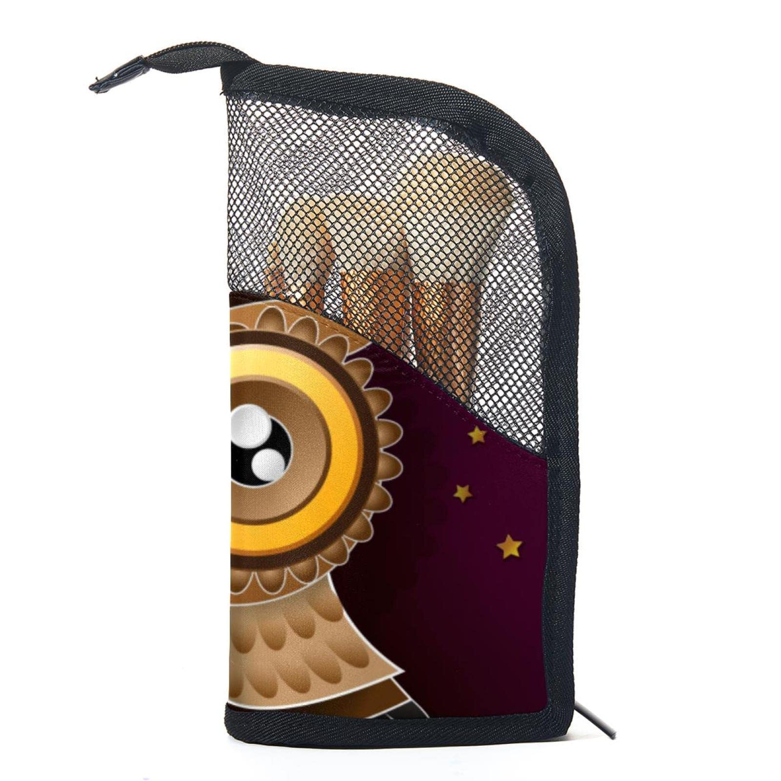 12-Piece Makeup Brush Organizer Bag with Abstract Purple Sky Night Owl Design - Portable Travel Cosmetic Brush Holder Case for Professional Makeup Artists & Beginners (Perfect for Travel, Home Vanity & Salon Use)