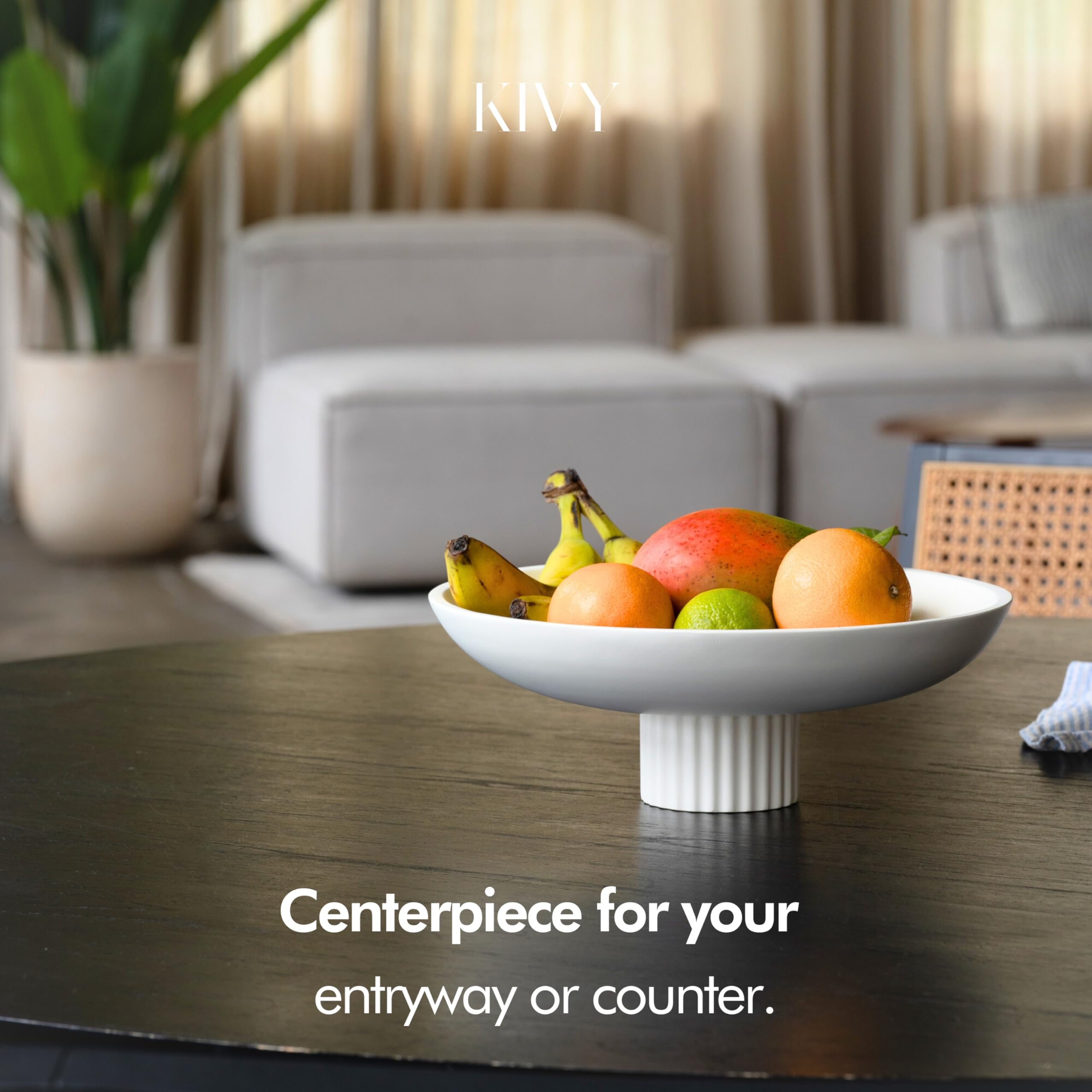 KIVY Large White Concrete Fruit Bowl – Modern Pedestal Decorative Bowl for Kitchen Counter, Entryway Table & Home Decor | Perfect for Displaying Fruits, Keys & Decorative Items