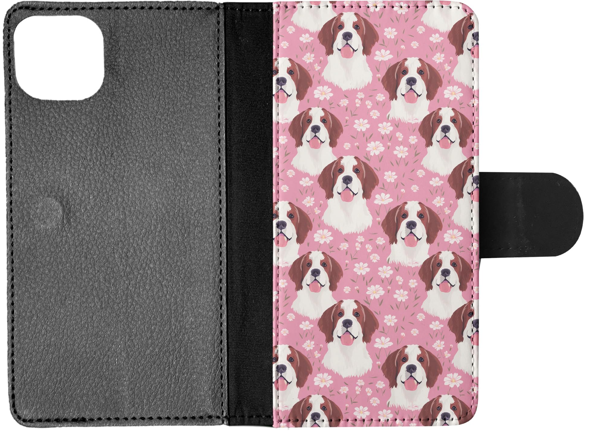 Cute Saint Bernard Puppy Dog Pattern Faux Leather Flip Wallet Case for Apple iPhone 15 Plus - Perfect for Pet Lovers & Everyday Use