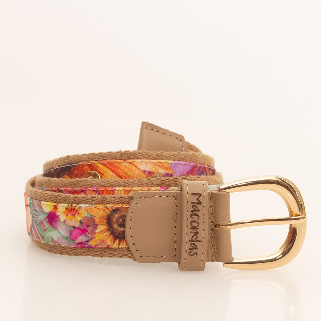 Floral Braided Leather Belt in Beige & Brown - Handmade Macondas Belt for Women - Perfect for Boho Outfits, Summer Dresses & Casual Wear