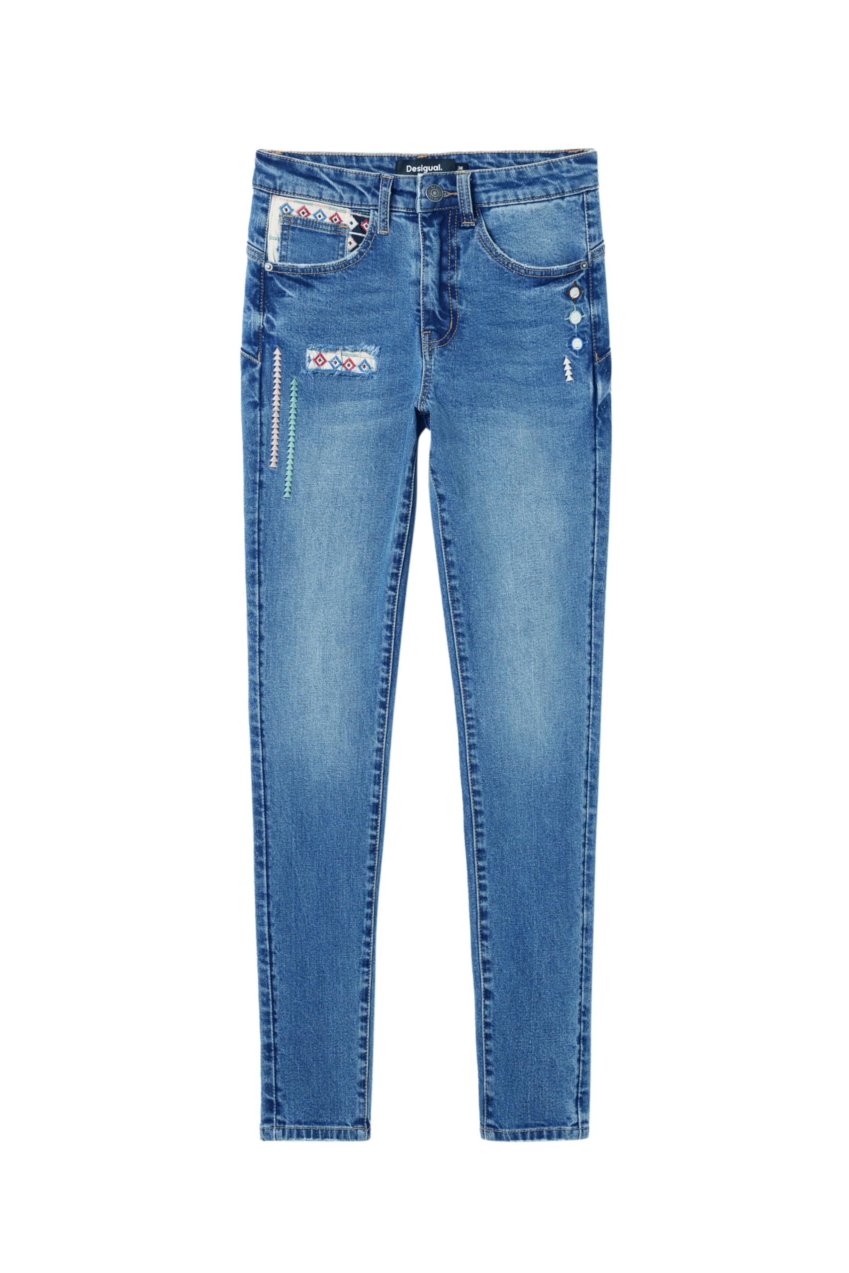 Desigual Women's Slim Fit Embroidered Jeans - Stylish Denim Pants for Casual Outings & Date Nights | Fashionable & Comfortable