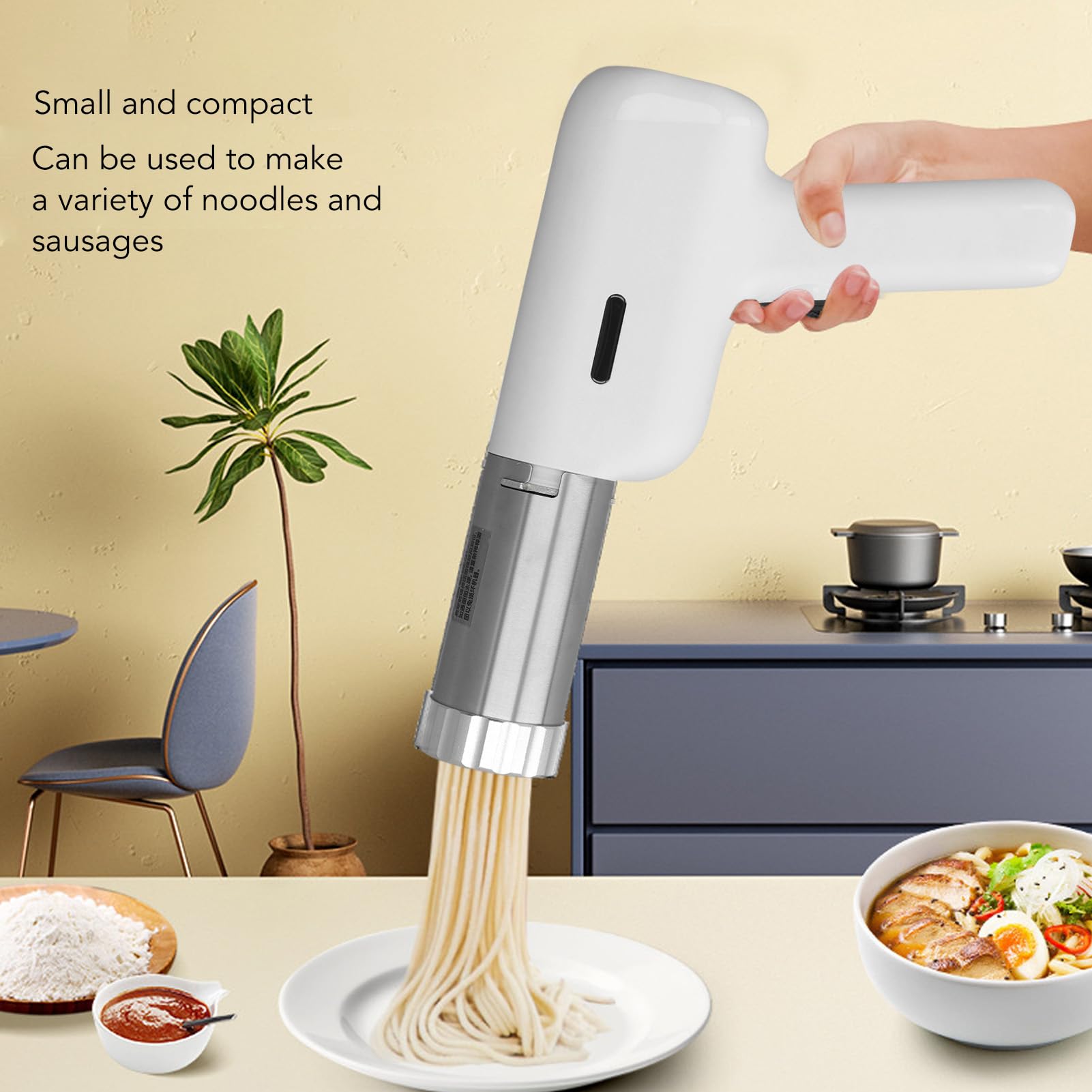 Electric Pasta Maker Machine - Automatic Portable Handheld Noodle Maker with 5 Pasta Discs | Cordless Multifunctional Spaghetti & Ramen Press | Perfect for Homemade Italian Pasta, Asian Noodles & Family Cooking