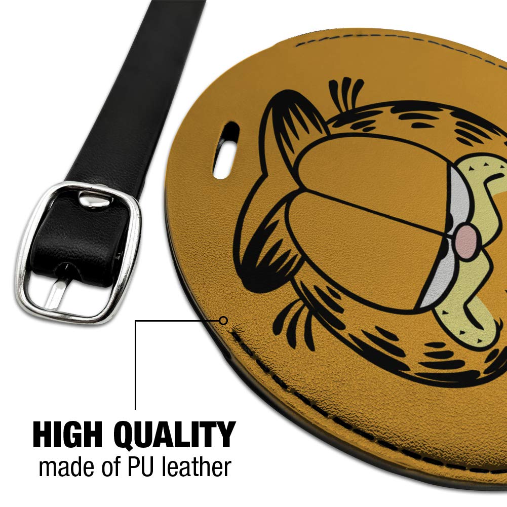Garfield Whatever Face Round Leather Luggage Tag - Durable Suitcase ID Tag for Carry-On Bags - Perfect for Travel Identification & Personalization