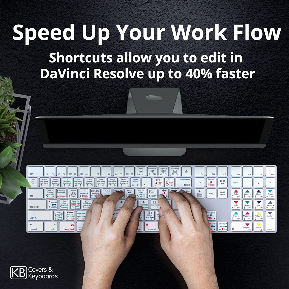 KB Covers Davinci Resolve - Silver Magic Keyboard with Numeric Keypad for Video Editing & Content Creation | Compatible with Mac & Windows