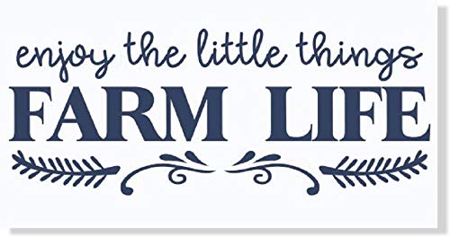 Farmhouse Wall Decor - Enjoy Little Things Farm Life Vinyl Decal Letters 23x9 Inch - Deep Blue Rustic Home Sign for Kitchen, Living Room & Entryway