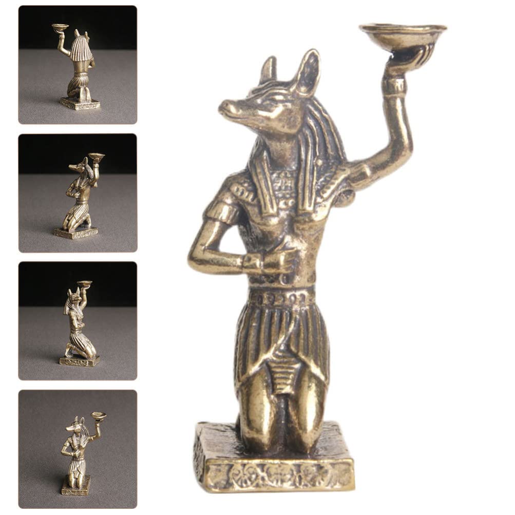FOMIYES Brass Egyptian Statue - Handcrafted Anubis Figurine, Golden Brass Decor for Home Office, Ancient Egypt Statue Collection, Unique Gift for History Lovers & Desk Display