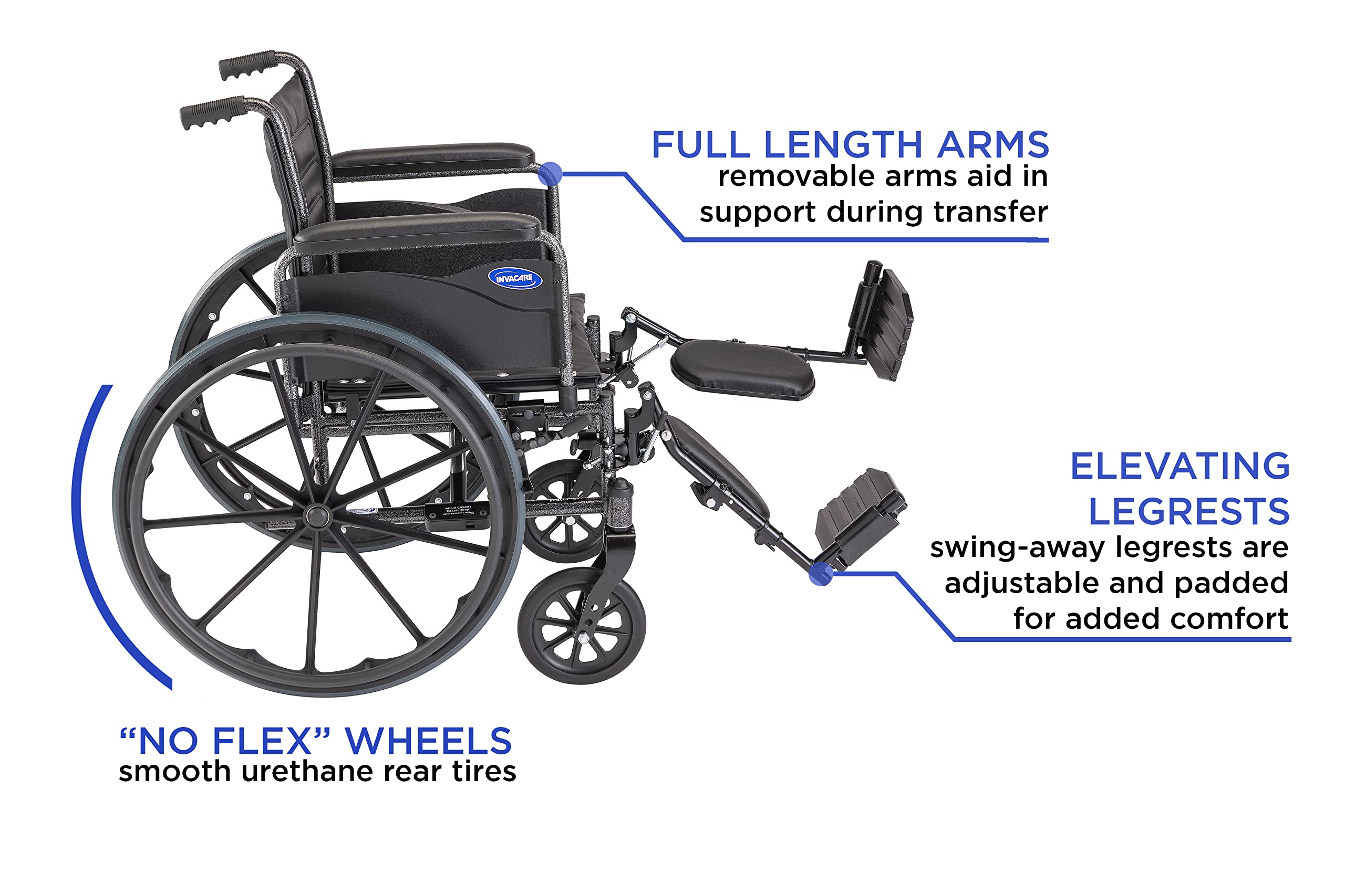 Invacare Tracer EX2 Folding Wheelchair for Adults - 18 Inch Seat with Adjustable Legrests & Full Arms - Lightweight Mobility Aid for Indoor/Outdoor Use