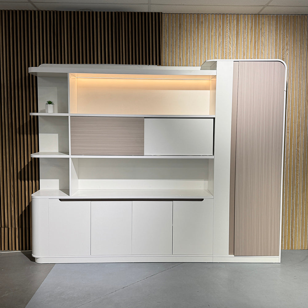 LUSH Display Unit 261.5cm White & Taupe - Modern Retail Shelving for Boutique, Clothing Store & Home Organization