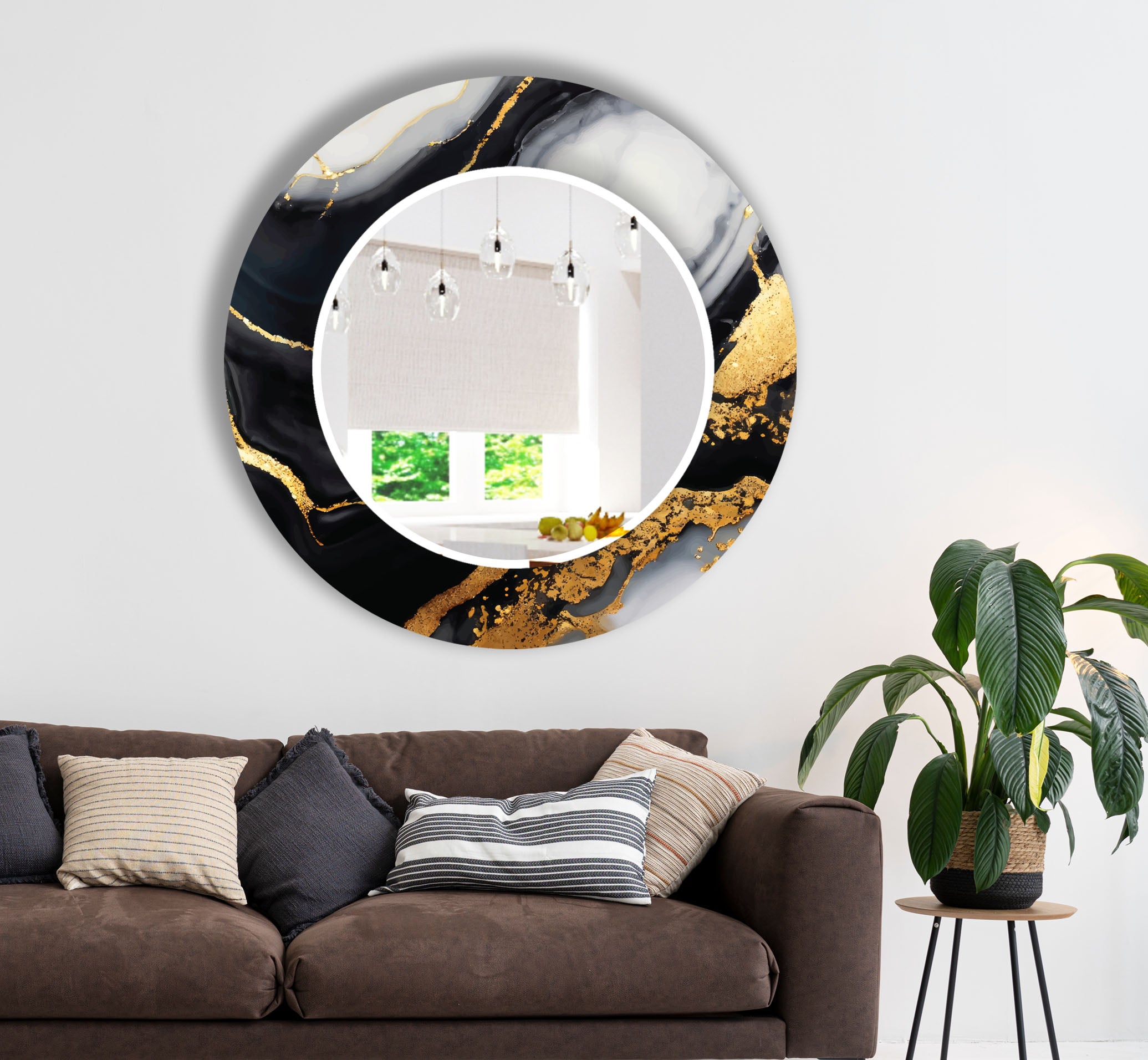 Black & Gold Marble Glass Wall Mirror - Modern Luxury Bathroom Decor for Vanity, Bedroom, or Entryway - Elegant Home Accent Mirror with Stylish Design