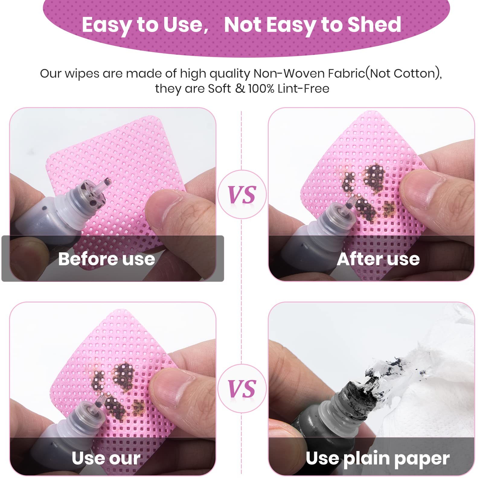 400 PCS Lint-Free Nail Wipes & Eyelash Extension Glue Remover Wipes - Super Absorbent Non-Woven Fabric for Lash Extensions, Nail Polish Removal & Makeup Application (Pink) - Perfect for Salon Professionals & DIY Beauty Care
