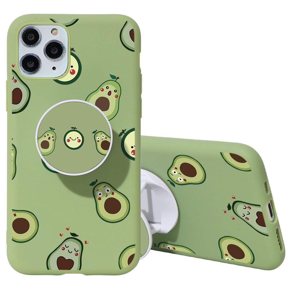 Premium Shockproof iPhone 11 Pro Max Case with Stand & Grip Holder - Slim Silicone TPU Bumper Cover with Cute Marble Flower Design (Green Avocado) - Perfect for Women & Girls - Ideal for Work, Travel & Daily Protection