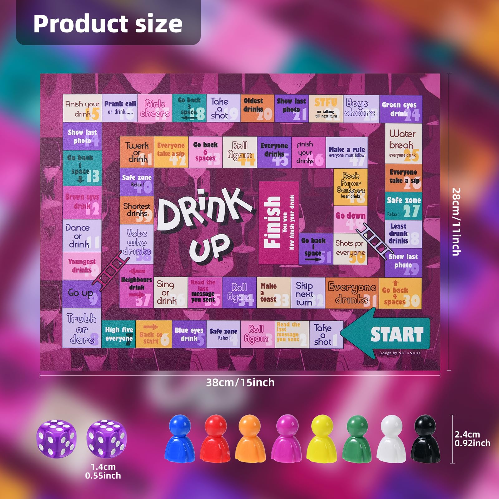 Fun Adult Drinking Games Set - Leather Mat & Board Game for Parties, Girls Night, Bachelorette (21+ Years, 2-8 Players) - Perfect for Game Nights, Social Gatherings & Celebrations