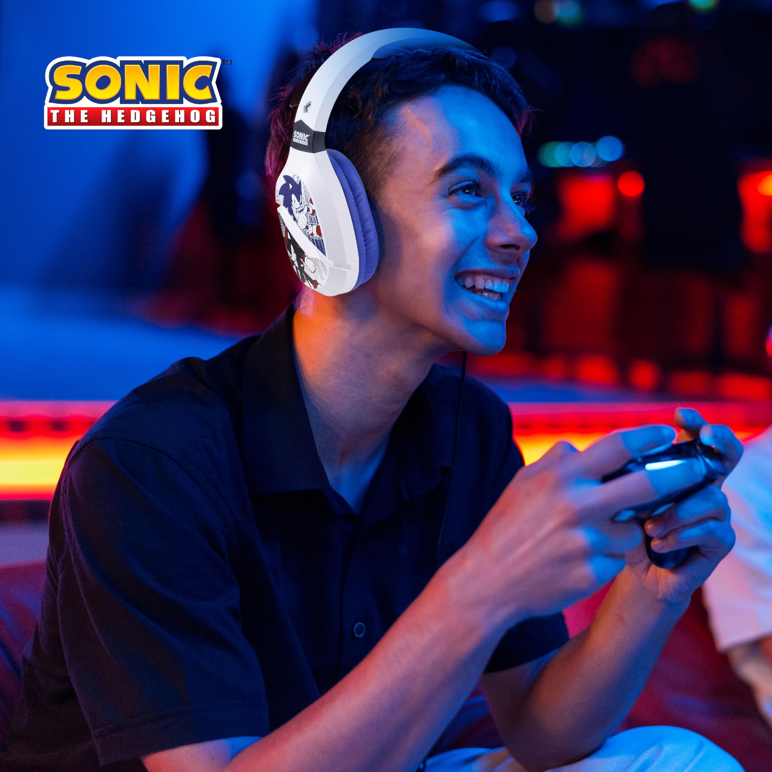 Vivitar Sonic The Hedgehog Wireless Bluetooth Gaming Headset with Low Latency, Comfortable Cushioned Ear Cups & Adjustable Boom Mic - Perfect for PC Gaming, Mobile Phones & Online Multiplayer Games
