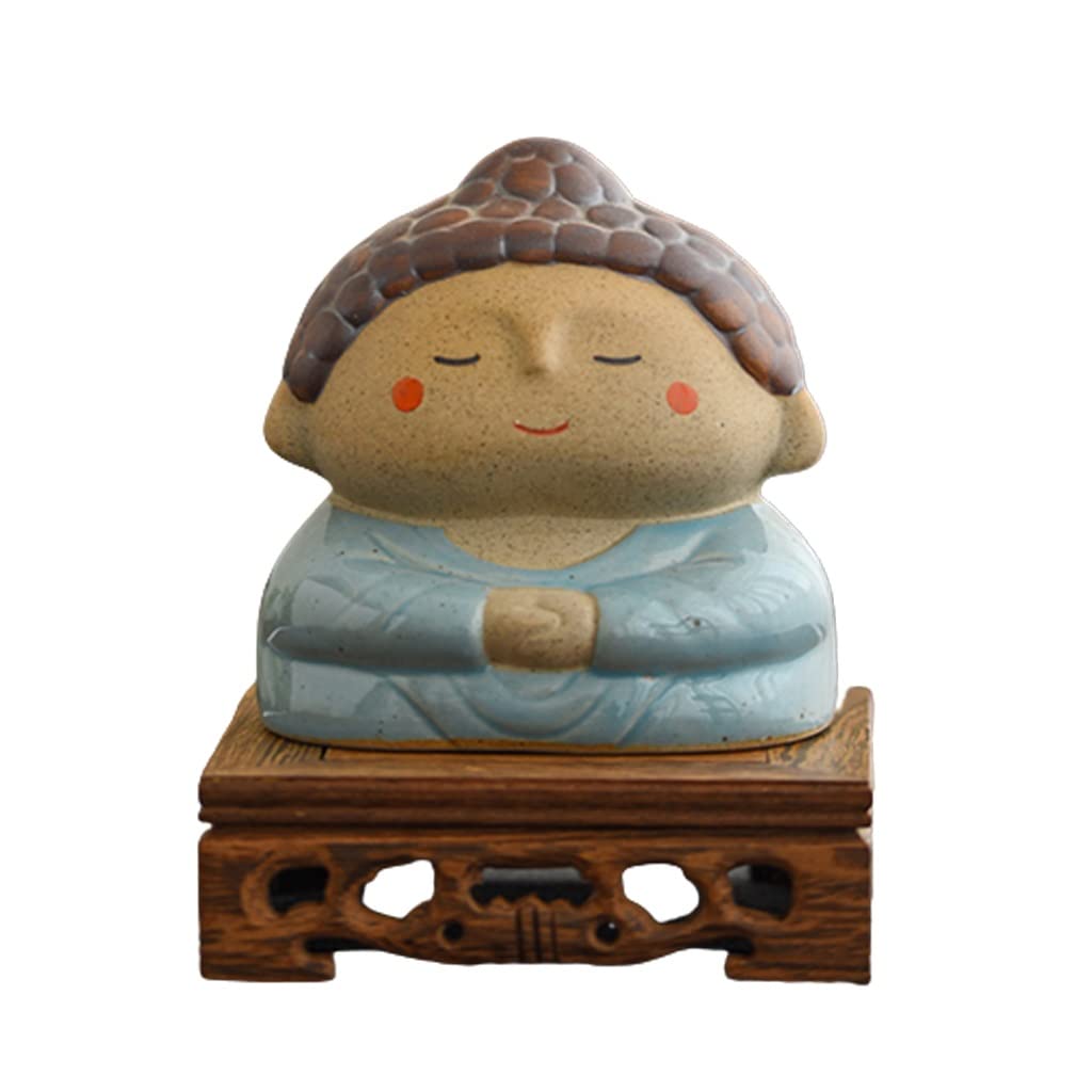 Ceramic Buddha Statue - Small Zen Desk Ornament for Good Luck & Fortune, Cute Bodhisattva Decor for Tea Table, Home & Office - Perfect Gift for Meditation & Spiritual Spaces (Color A)