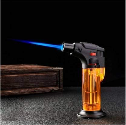 Refillable Butane Gas Torch Lighter - Windproof Jet Flame Pocket Lighter for Cigars, Camping & Outdoor Use (Red, Plastic)