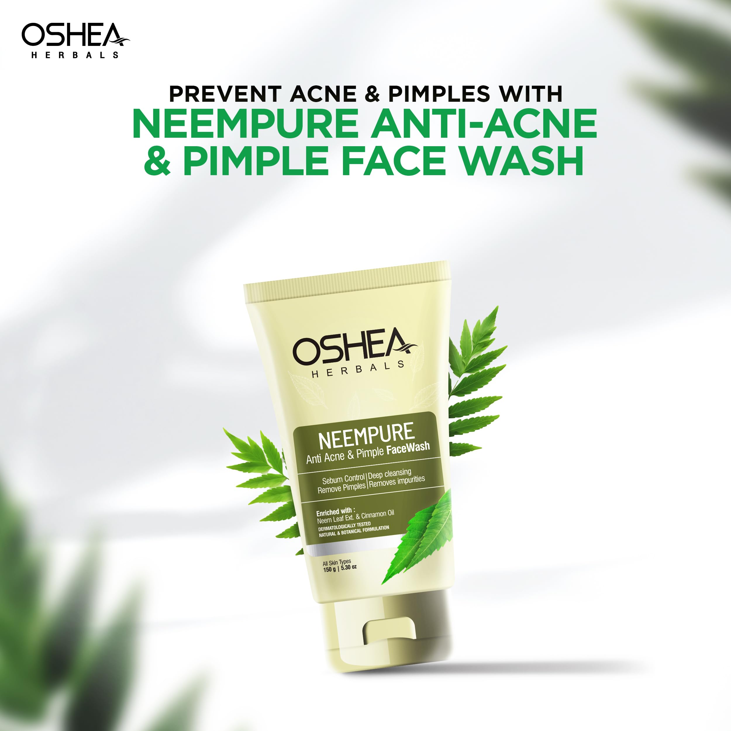 Oshea Herbals Neempure Anti Acne & Pimple Face Wash for Men & Women | Deep Cleansing with Neem Extract & Cinnamon Oil | Reduces Breakouts & Controls Sebum | Pack of 3 (50g) | Perfect for Daily Skincare & Acne-Prone Skin