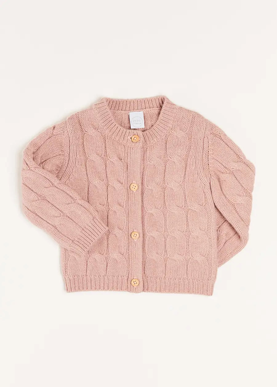 Chunky Cable Knit Cardigan for Girls - Soft Pink Sweater for Babies & Kids (6 Months to 10 Years) | Cozy Winter Wear, Birthday Gift, Family Photo Outfits