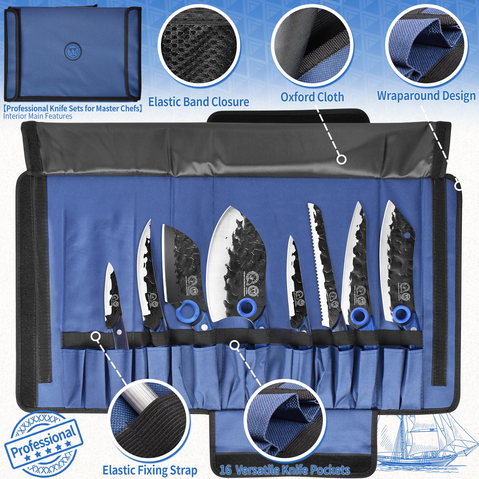 XYJ Professional Kitchen Knife Set - 6-Piece High-Carbon Steel Forged Chef Knives with Full Tang Design (Chef's Knife, Cleaver, Carving Knife, Nakiri) Includes Carrying Case & Poultry Shears - Perfect for Home Cooking, Professional Chefs & Outdoor BBQ