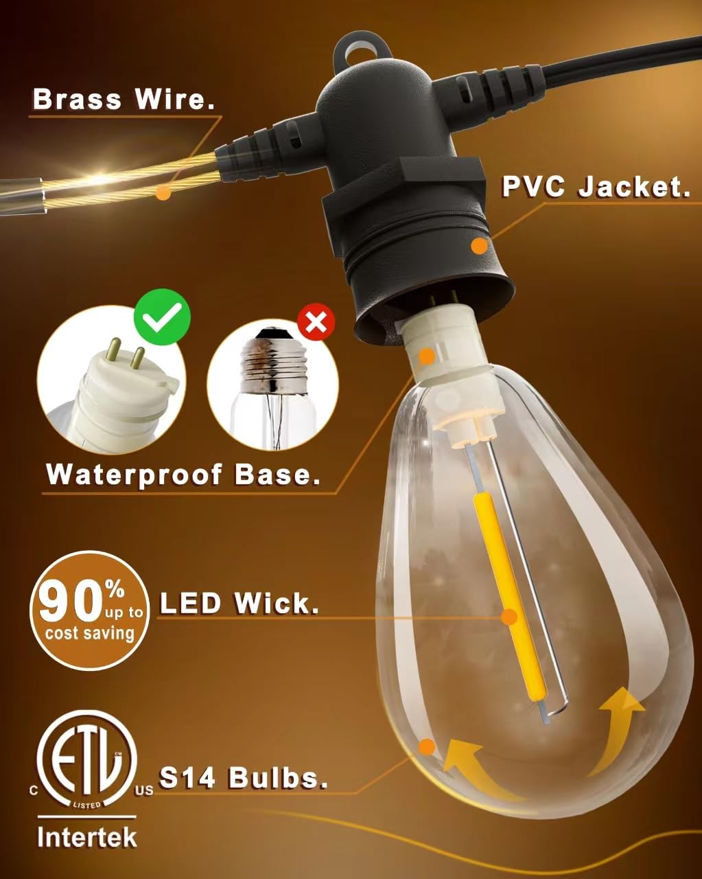 100FT LED Outdoor String Lights with 30 Shatterproof Edison Bulbs - IP65 Waterproof, 2700K Warm White Dimmable - Commercial Grade Patio Lights for Garden, Porch, Deck, Backyard, Wedding & Party Decorations