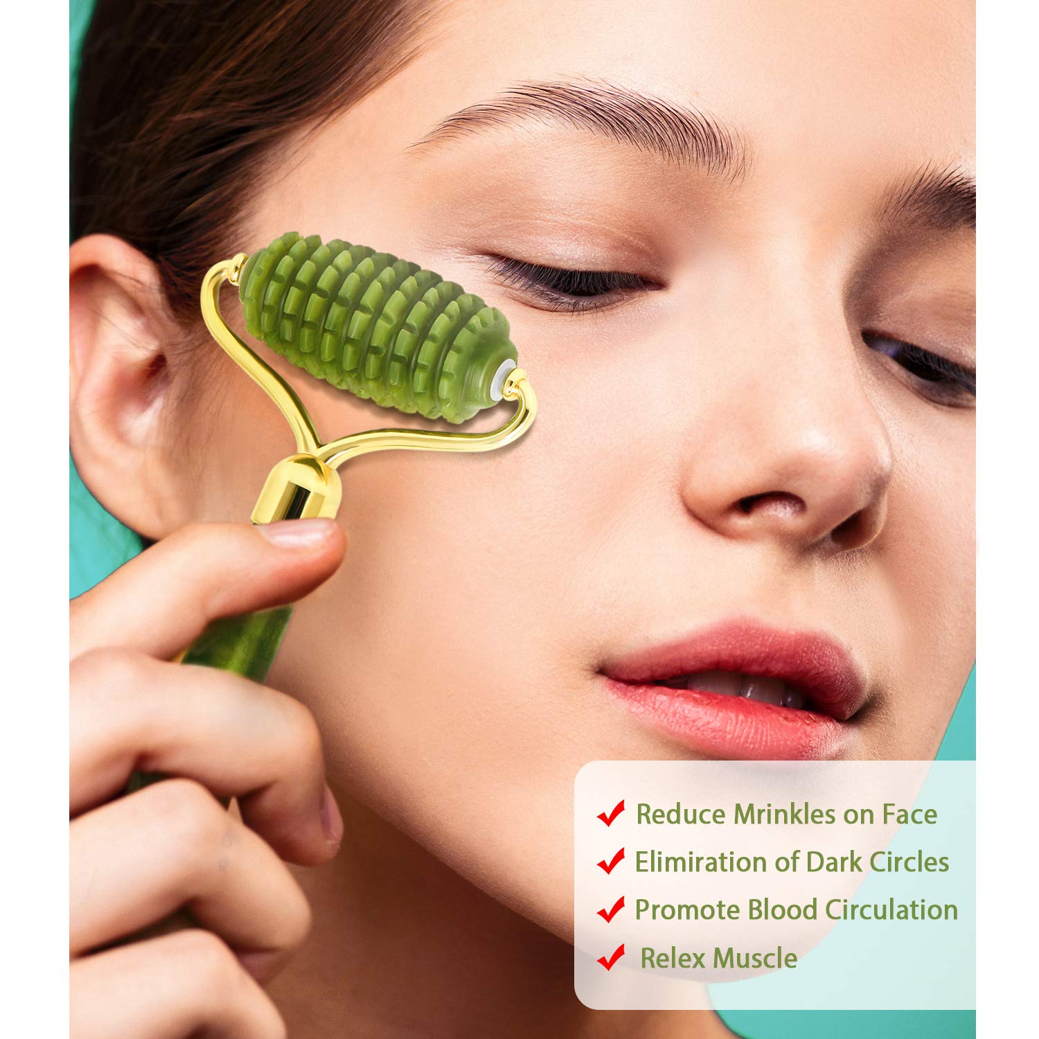 Jade Gua Sha & Roller Set for Face & Neck - Green Jade Stone Facial Massager for Puffiness, Skin Tightening & Rejuvenation | Perfect for Skincare Routine, Spa Days & Anti-Aging Treatment