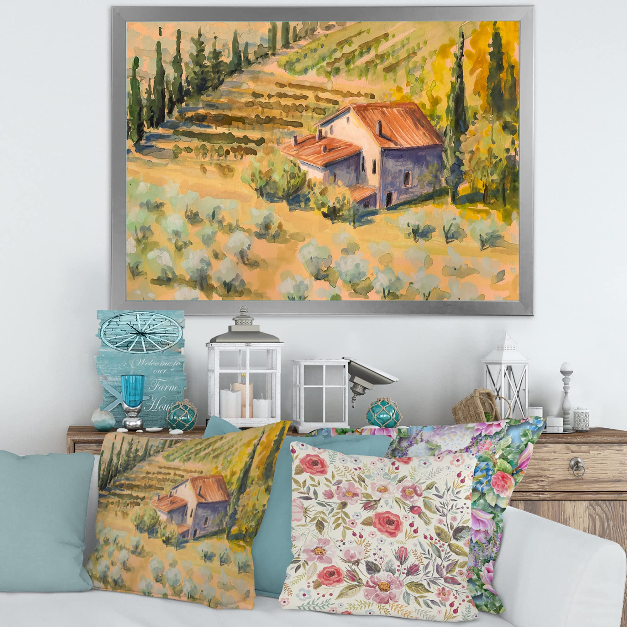 DesignQ Little Farm Countryside Framed Wall Art - Rustic Farmhouse Decor for Living Room, Bedroom & Kitchen