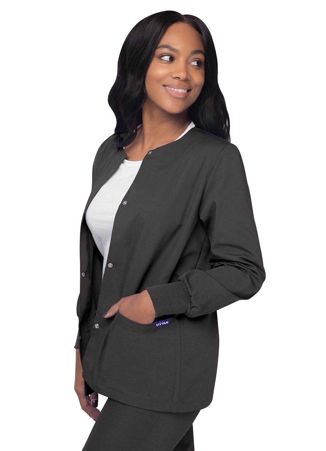 Sivvan Women's Warm-Up Jacket with Front Snap - Comfortable & Stylish Scrub Top for Nurses, Doctors & Healthcare Professionals - Perfect for Clinics, Hospitals & Medical Workwear