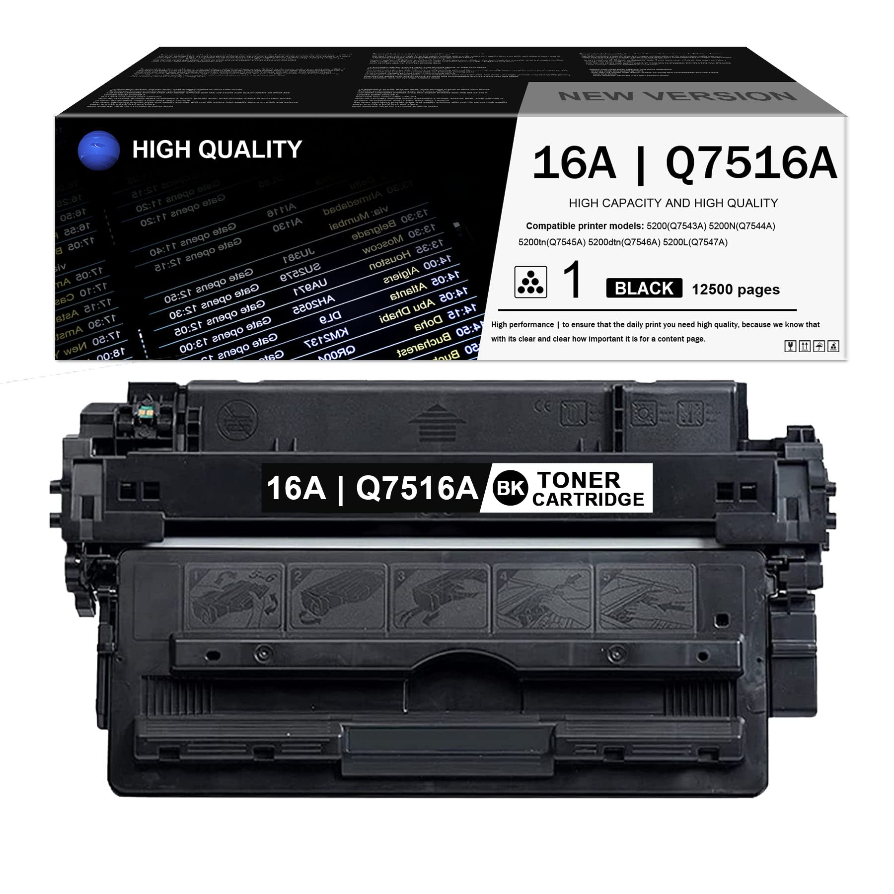 MSOTFUN Compatible 16A Q7516A Toner Cartridge Replacement for HP LaserJet 5200 5200N 5200tn 5200dtn 5200L Printer - High Yield Black Toner (1-Pack) - Perfect for Office Printing & Large Volume Documents