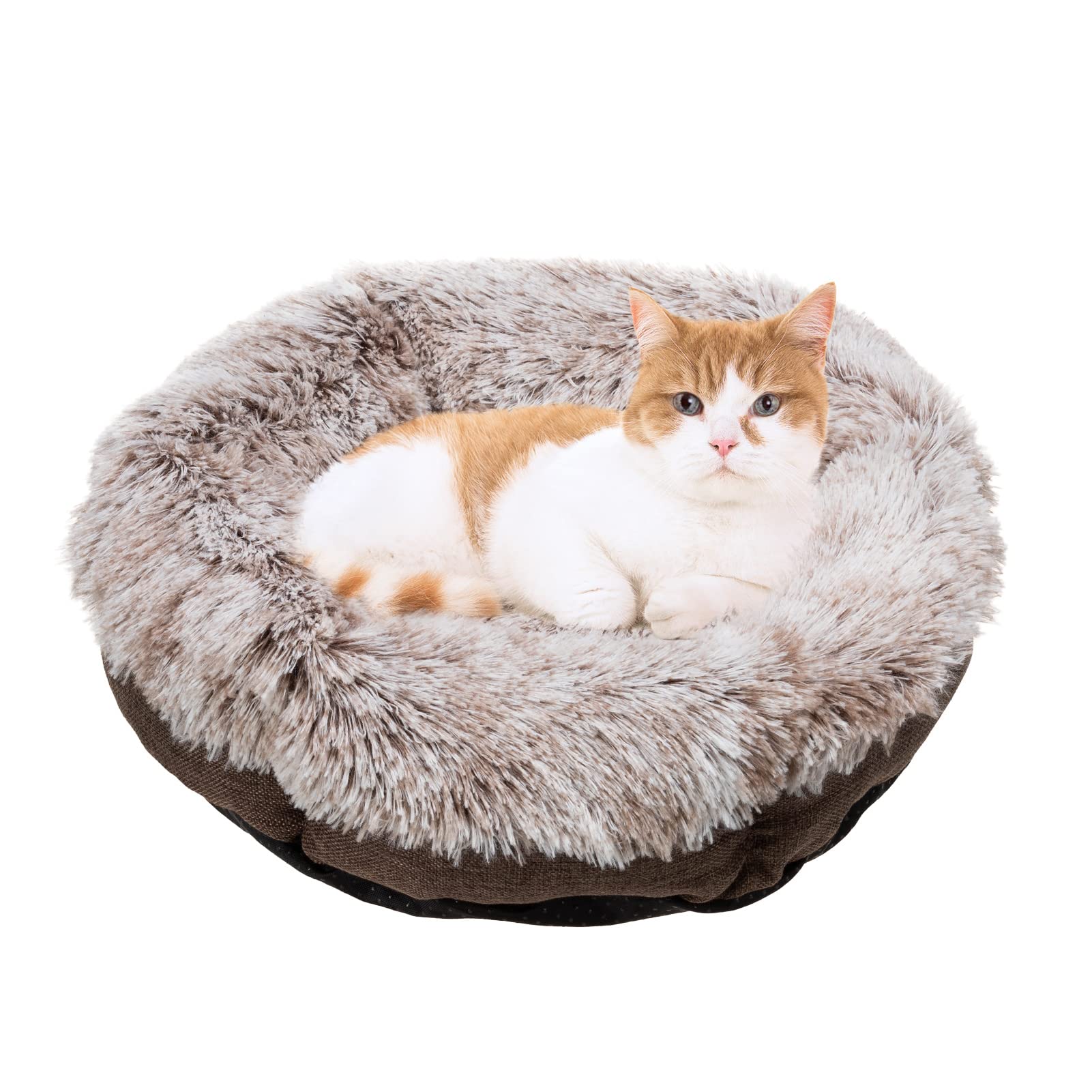 KOOLTAIL Marshmallow Pet Bed - Ultra Soft Plush Calming Cat Bed Mat, Cozy Furry Cushion for Cats & Small Dogs, All-Season Comfort (Brown) - Perfect for Napping, Relaxing & Stress Relief in Living Room or Bedroom