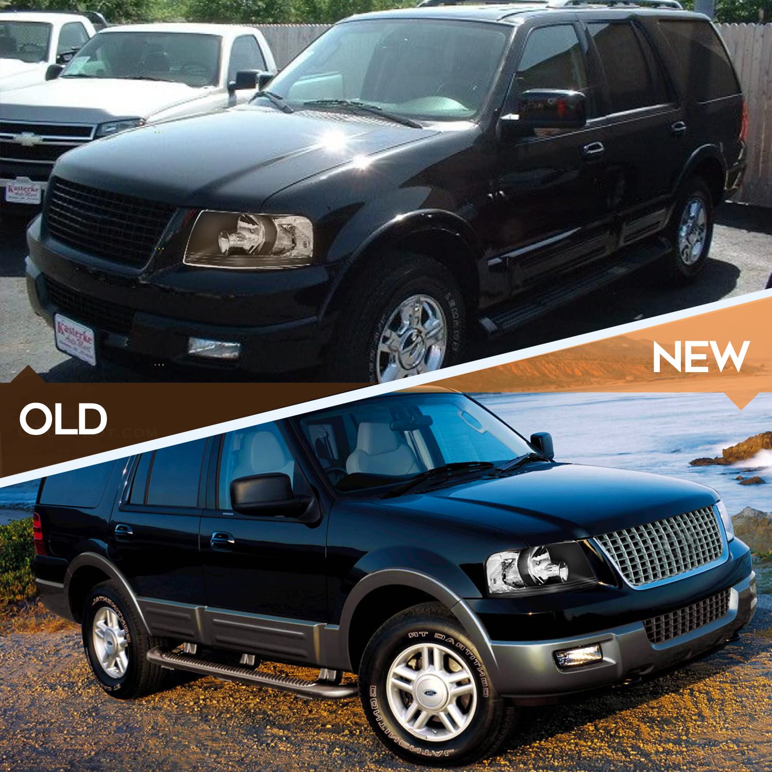 2003-2006 Ford Expedition Headlight Assembly - Black Housing, Clear Reflector & Lens - Driver & Passenger Side Replacement Headlamps - Perfect for Night Driving & Off-Road Adventures
