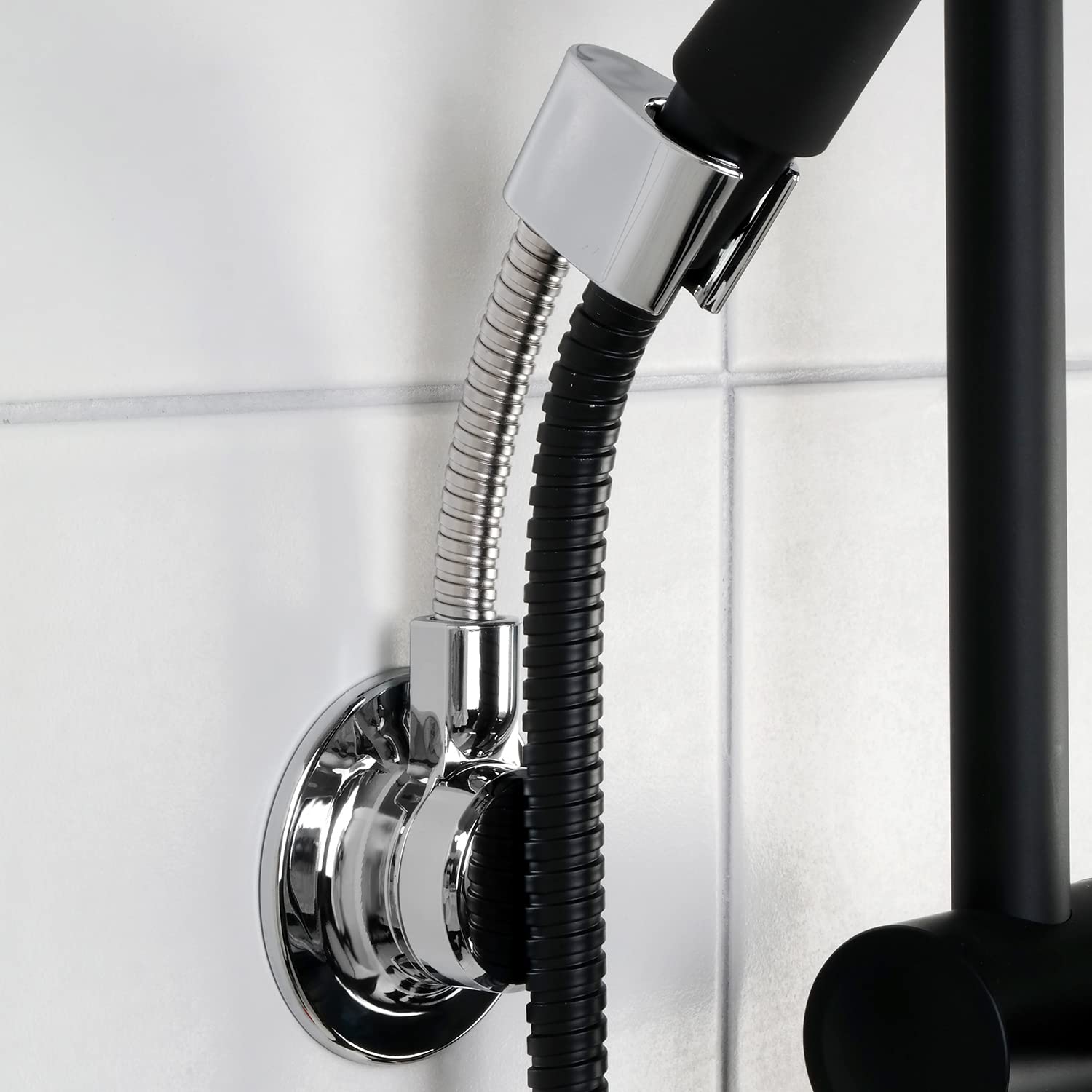 BathBeyond Adjustable Shower Head Holder with Vacuum Suction Cup - Flexible Wall Mount for Handheld Shower Heads - Perfect for Bathroom, RV & Small Space Showers