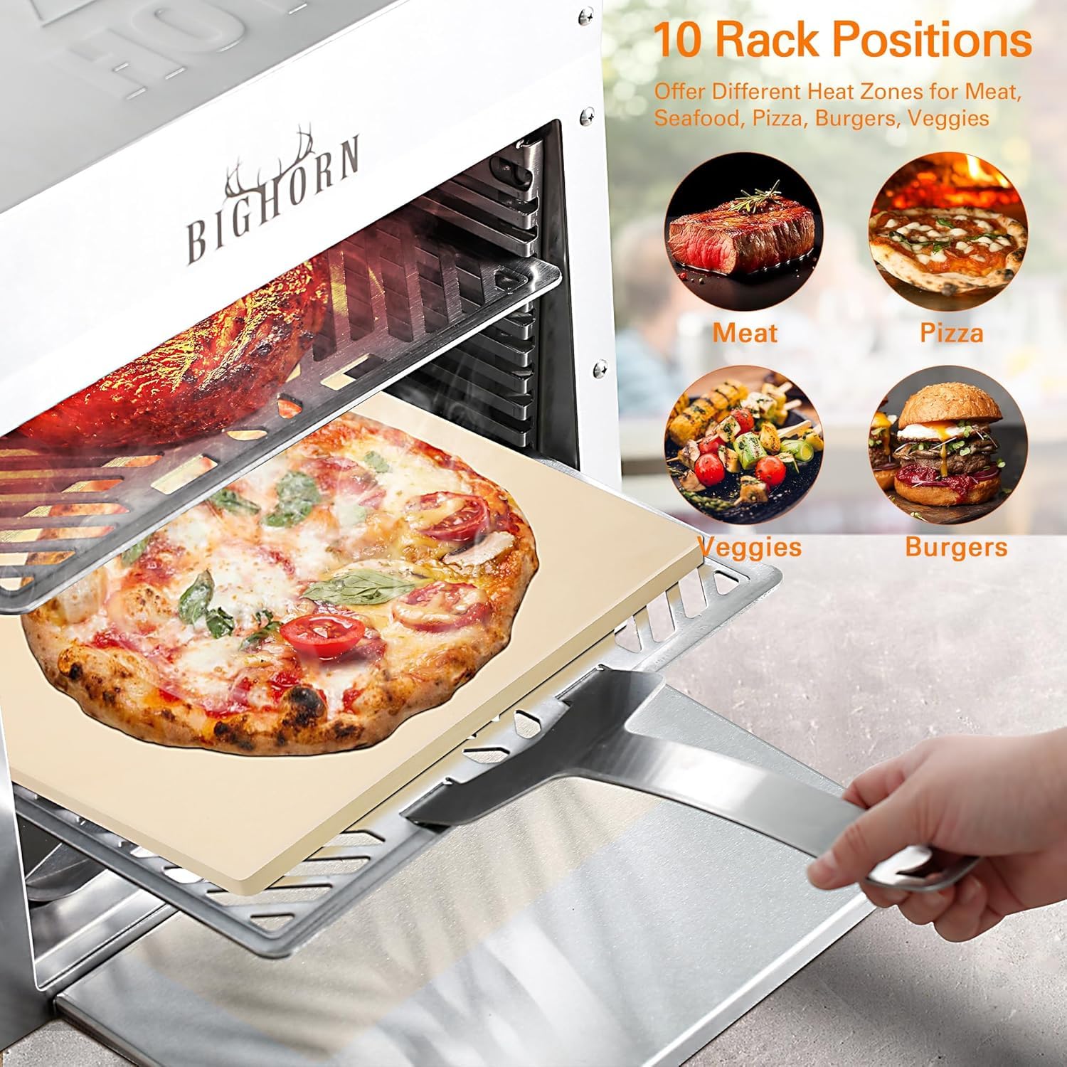 BIG HORN OUTDOORS 1500°F Portable Infrared Grill Tabletop Broiler - Stainless Steel Propane Steak Cooker & Outdoor BBQ Machine with Pizza Stone - Perfect for Grilling Steaks, Burgers, Pizza in Backyard, Camping & Tailgating Parties
