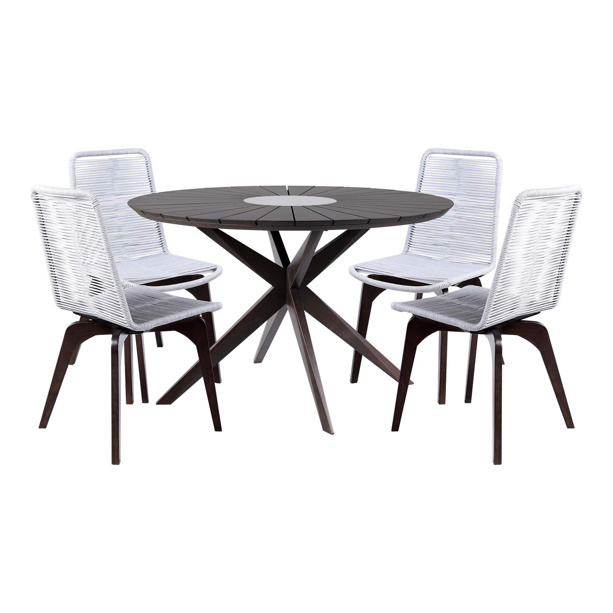 Armen Living Oasis 5-Piece Outdoor Patio Dining Set - Dark Eucalyptus & Stone - Perfect for Backyard, Garden, and Poolside Entertaining