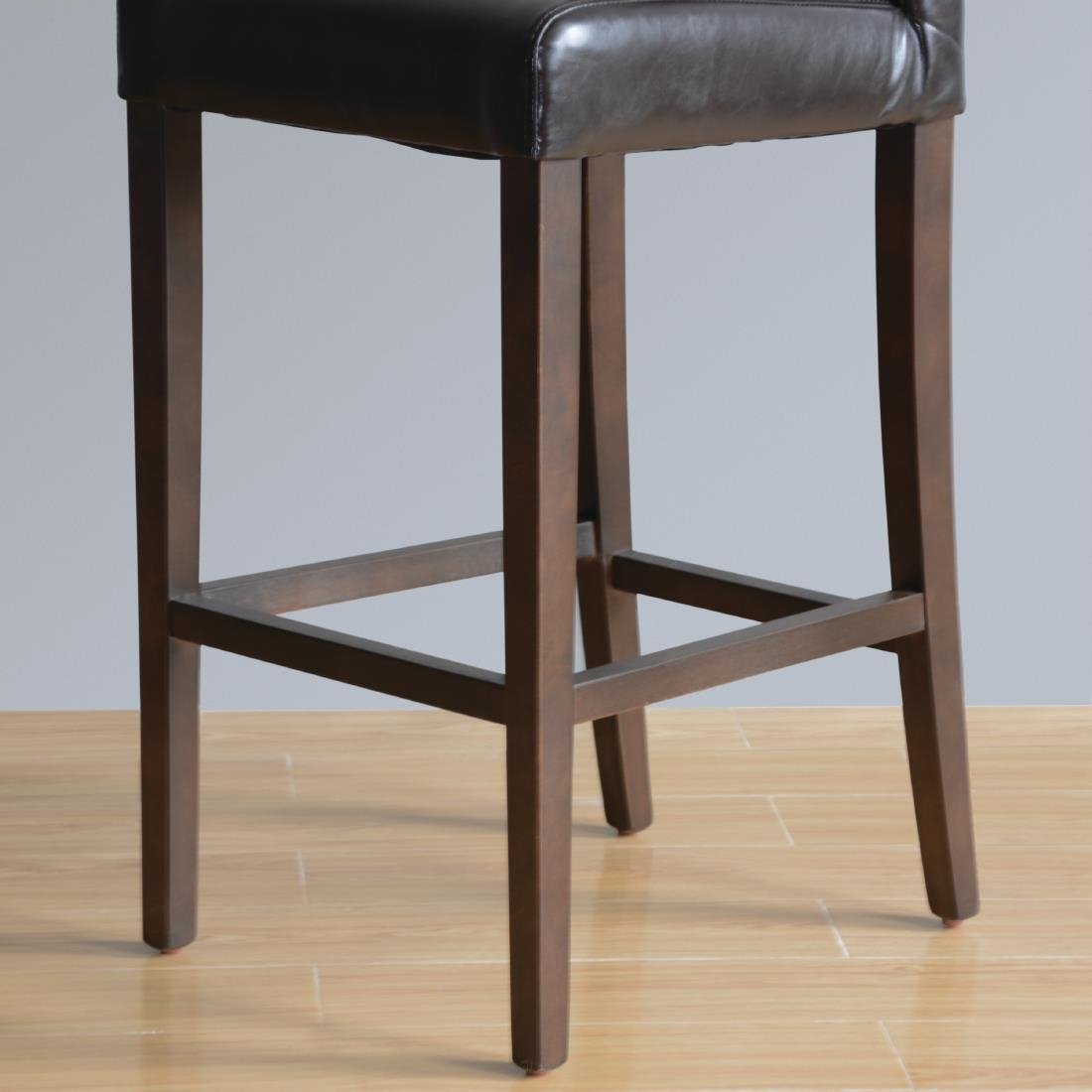 Bolero Black Faux Leather Wooden Bar Stool - Modern Kitchen Island & Counter Height Stool for Home, Restaurant & Cafe Decor