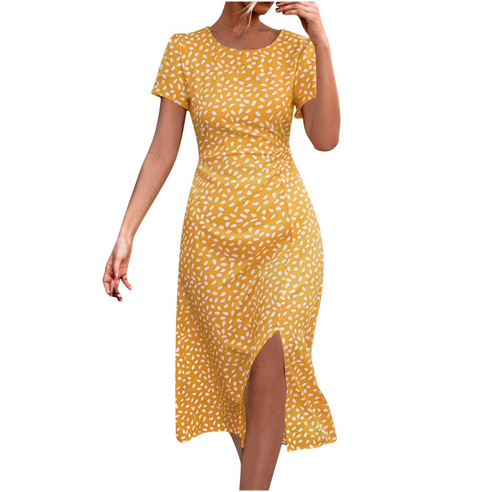 2058 Fashion Women's Summer Casual Backless Print Split Short Sleeve Sexy Midi Dress - Perfect for Beach Vacations, Date Nights & Summer Parties