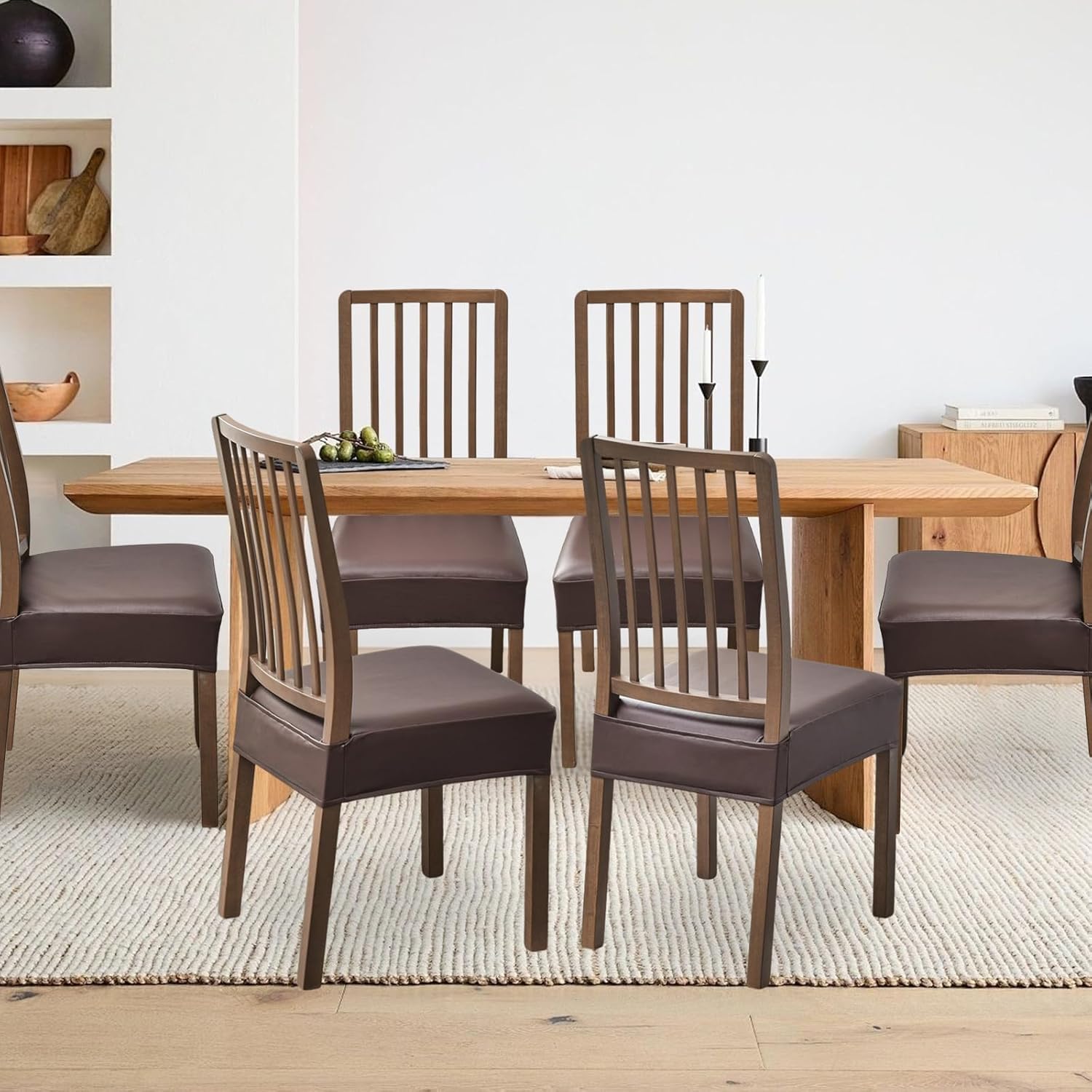 Waterproof PU Leather Dining Chair Covers Set of 6 - Washable Seat Protectors for Kitchen & Dining Room