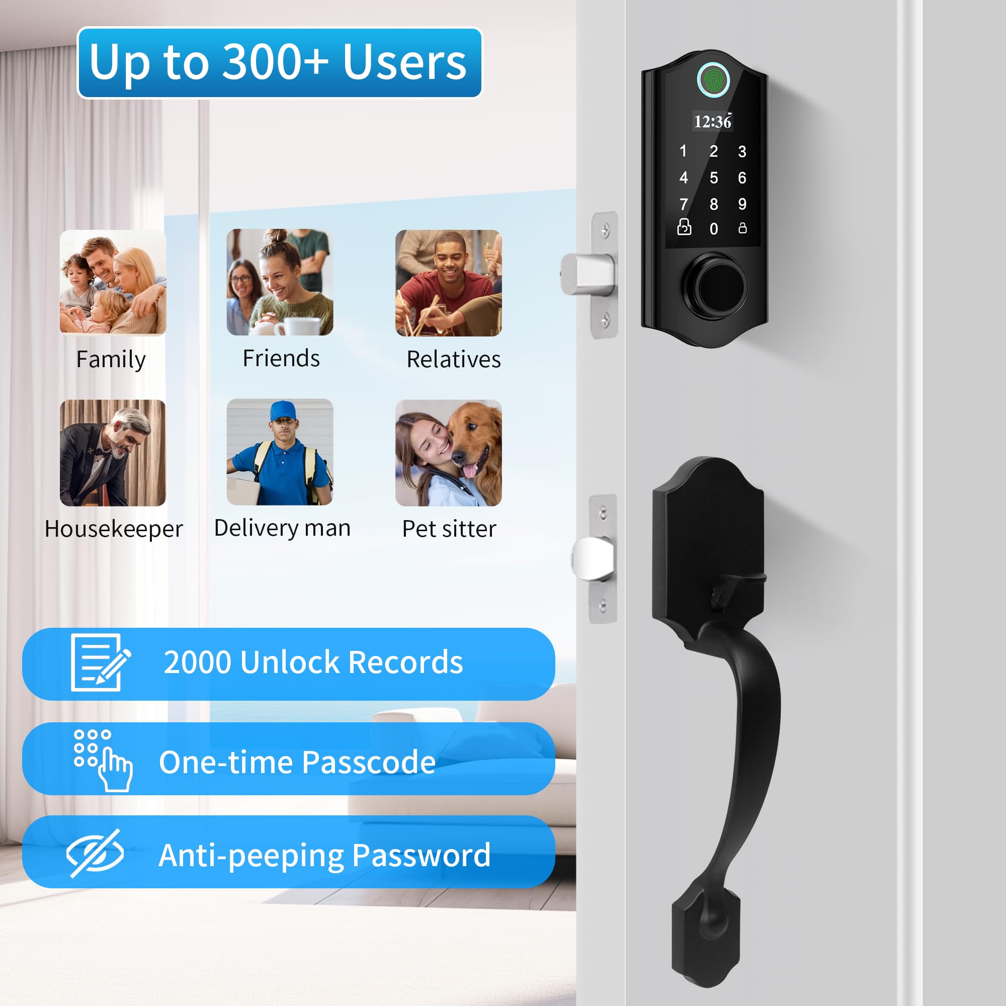 HARFO Smart Keyless Entry Fingerprint Door Lock with Keypad & Handle - Electronic Deadbolt for Front Door Security - Perfect for Homes, Apartments & Offices (Black)