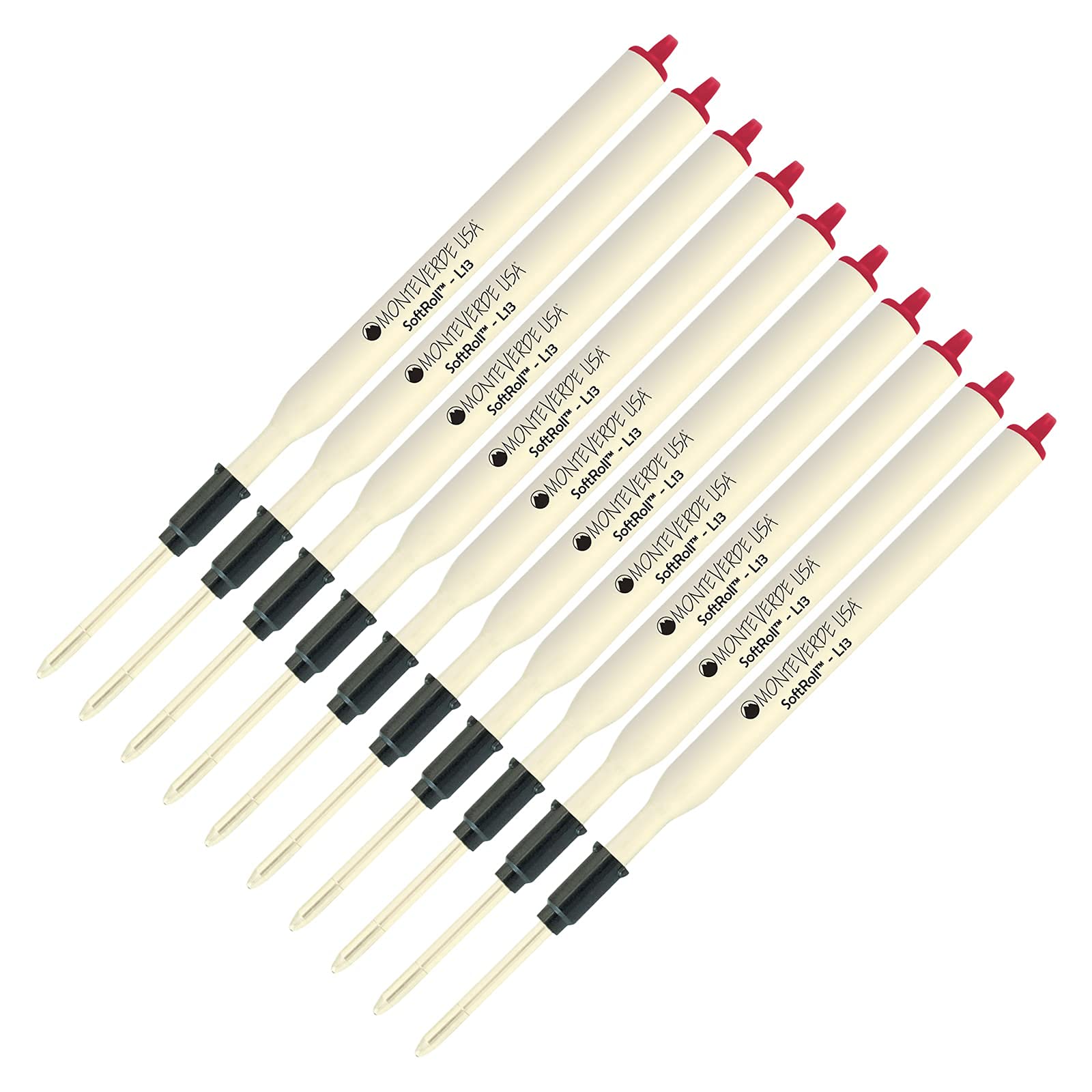 Monteverde Soft Roll Ballpoint Ink Refill 10-Pack - Compatible with Lamy Style Pens - Red Ink Medium Tip 0.7mm - Smooth Writing for Office, School & Everyday Use