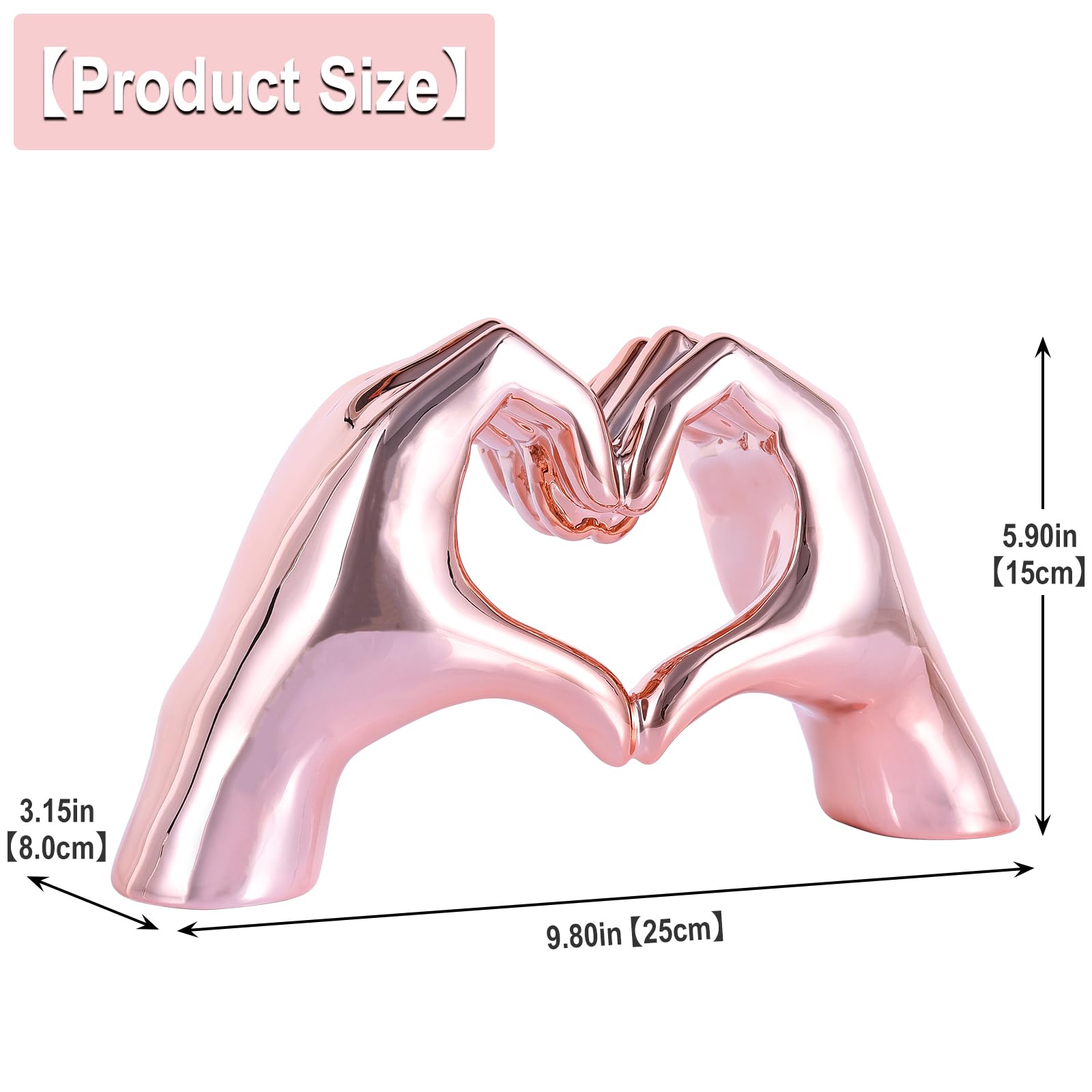 Pink Heart and Hand Sculptures - Bohemian Home Decor Statues for Wedding, Living Room, Bedroom, Office & Coffee Table | Unique Bookshelf & Edgy Room Decor