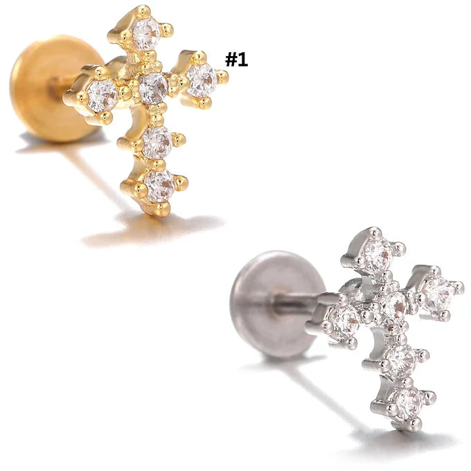 20G Cartilage Surgical Steel Earrings - Cross & Heart Stud Earrings for Women | Hypoallergenic Body Jewelry for Pierced Ears | Perfect for Everyday Wear, Parties & Gifts