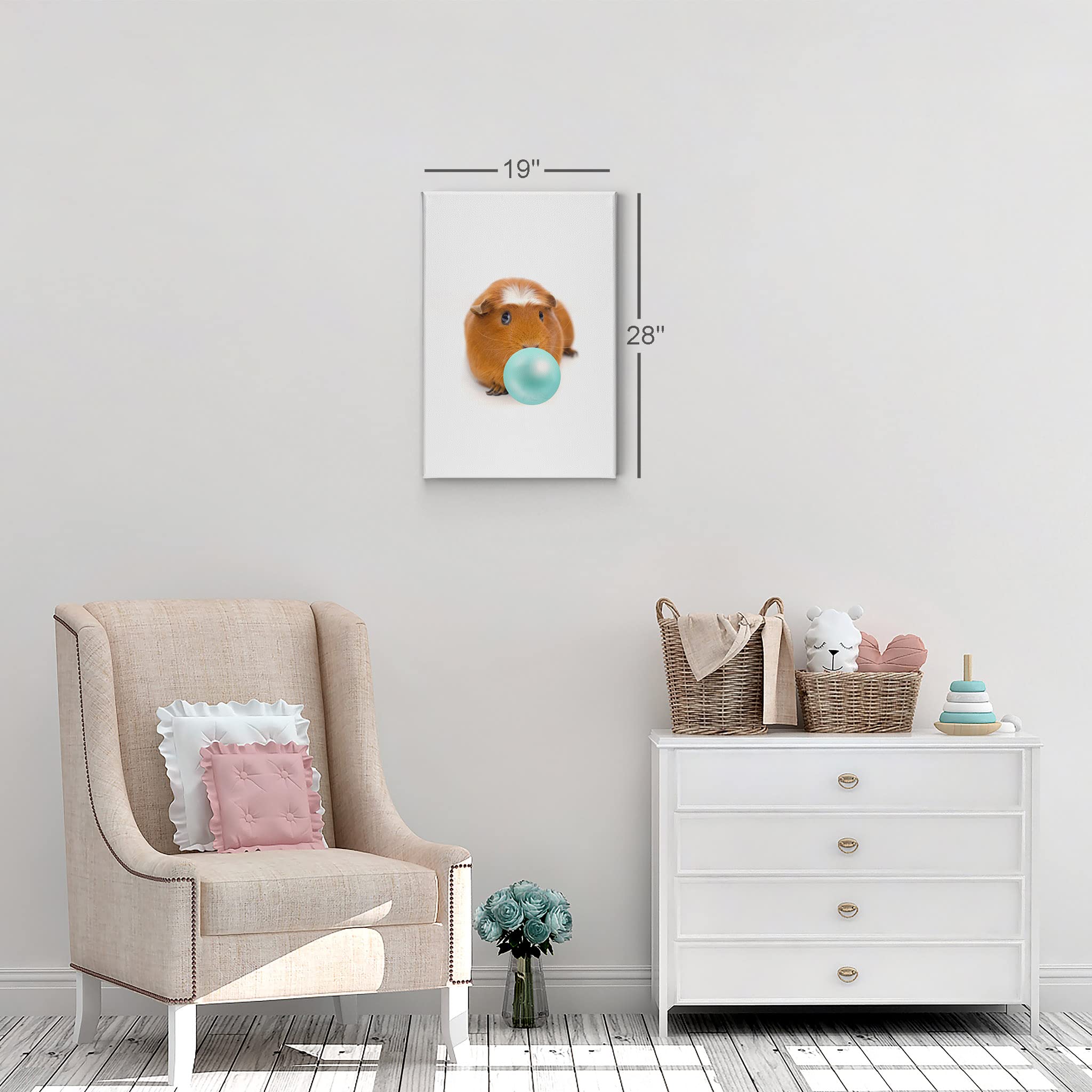 Fluffy Guinea Pig Chewing Bubble Gum Canvas Wall Art Print - 36x24 | Pet Lover Gift, Rodent Portrait, Animal Decor for Living Room, Bedroom & Nursery | Perfect for Guinea Pig Enthusiasts & Kids' Rooms