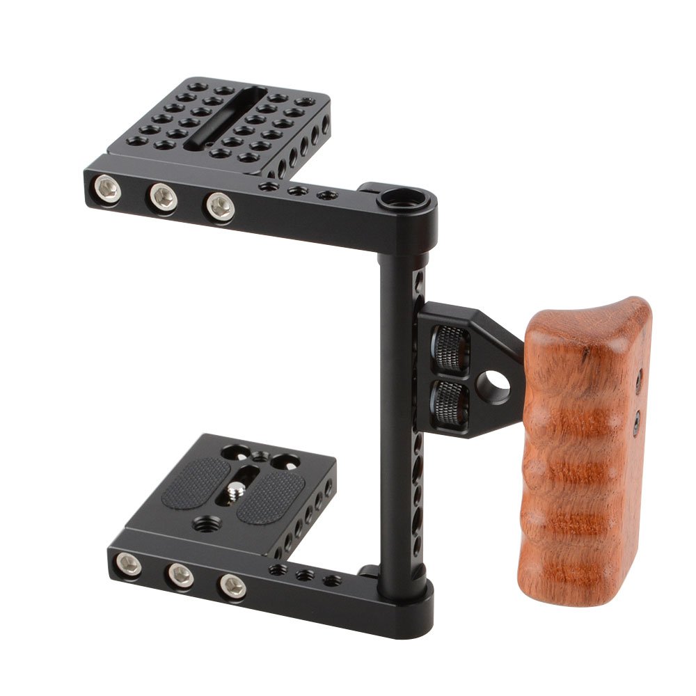 CAMVATE DSLR Video Camera Cage Stabilizer Rig with Wooden Handle - Compatible with Canon, Nikon, Sony DSLR Cameras - Professional Camera Accessories for Vlogging, Filmmaking & Photography