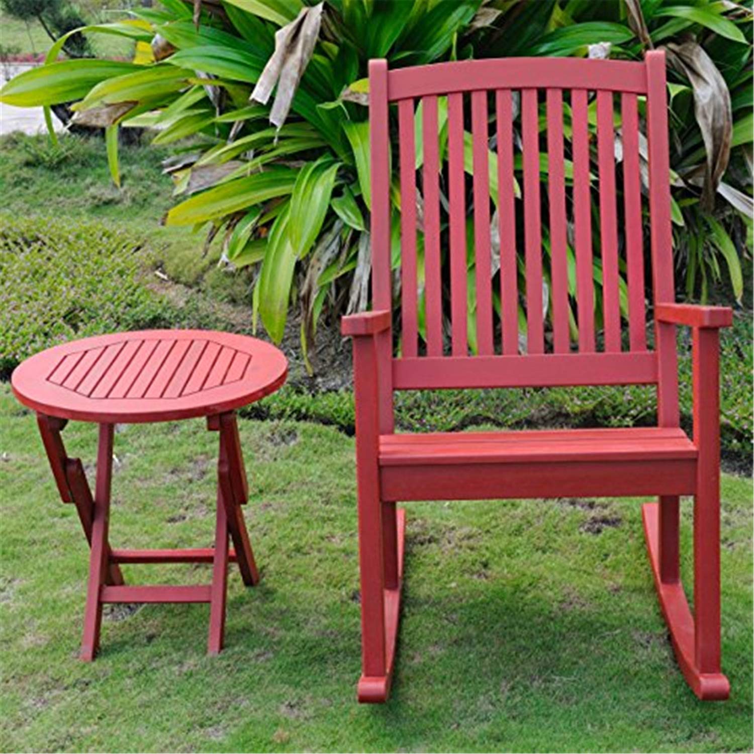 Nicosia Acacia Wood Rocker & Side Table Set - Handcrafted Outdoor Patio Furniture for Relaxing in Garden, Porch or Backyard