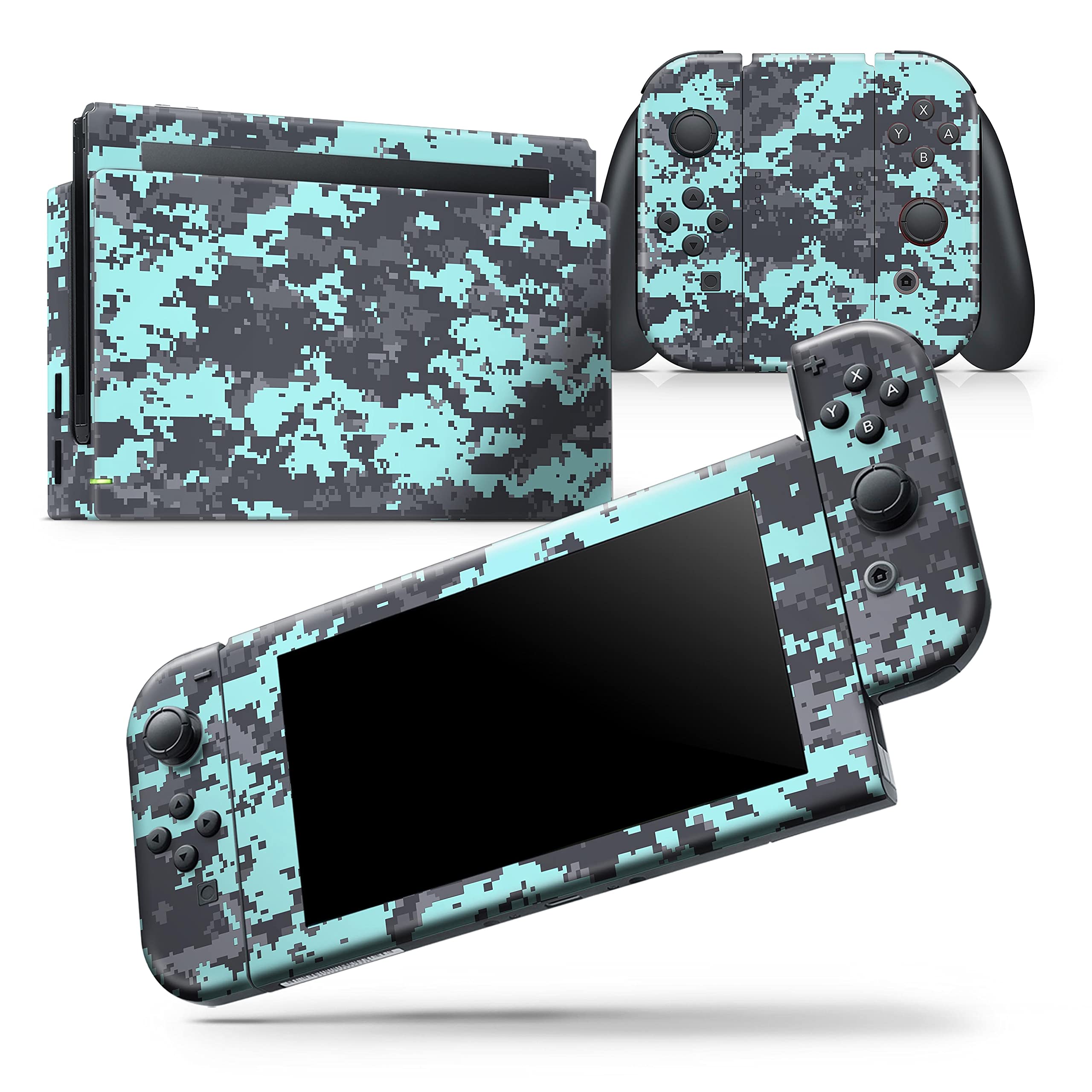 Nintendo Switch OLED Console Skin Decal - Light Blue & Gray Digital Camouflage Protective Vinyl Wrap Cover | Scratch-Resistant, Removable | Perfect for Gaming Protection & Personalization