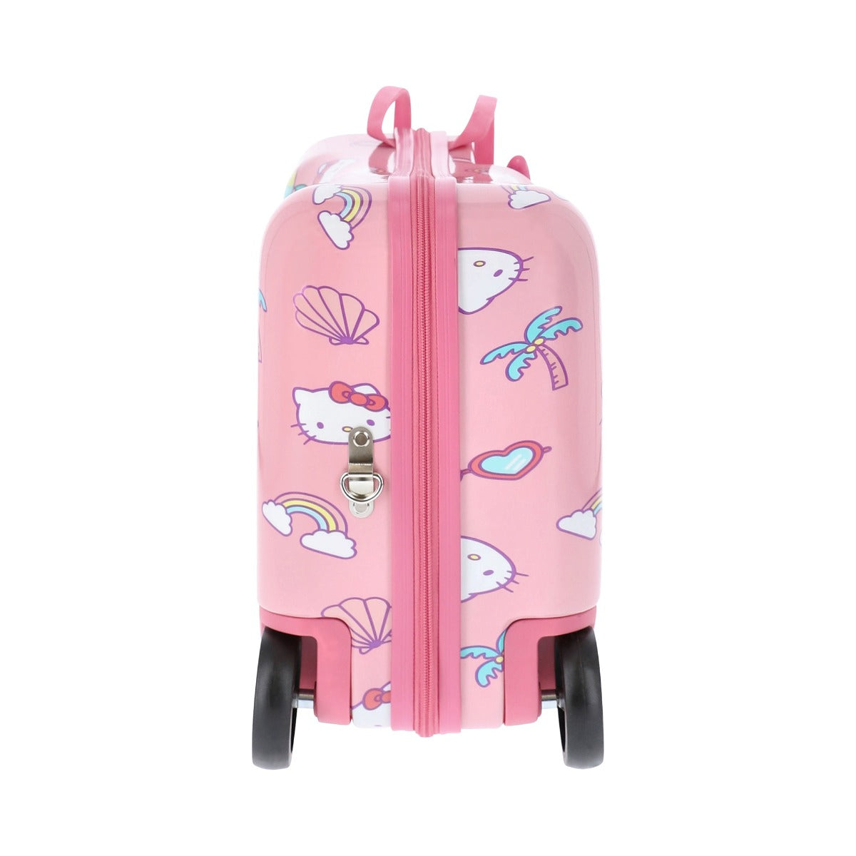 Hello Kitty Ride-On Suitcase for Kids 14.5 Inch - Cute Rolling Luggage with Wheels for Girls Travel, Airplane Carry-On, Summer Vacation & School Trips