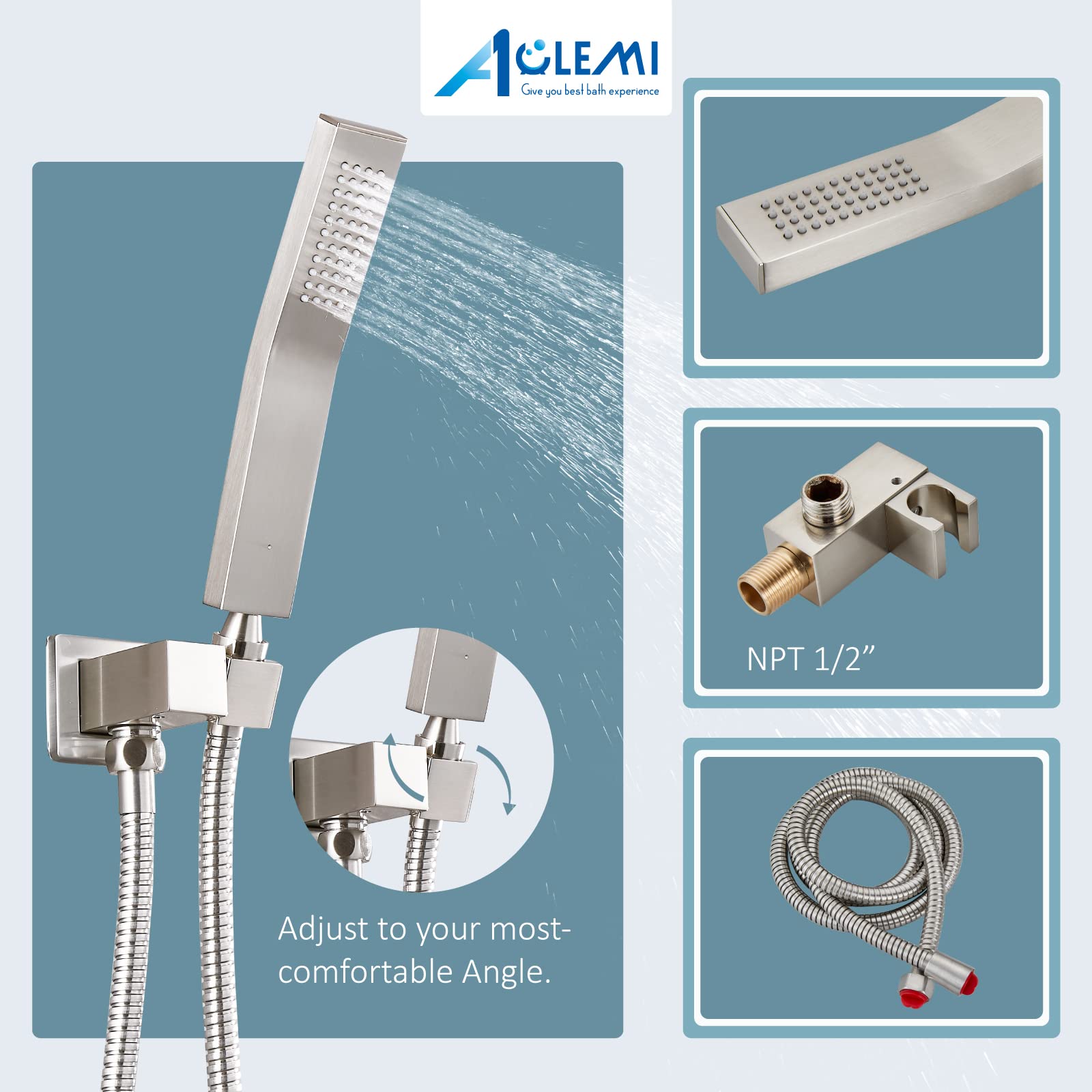 Aolemi 10 Inch Ceiling Mount Shower System - Brushed Nickel Shower Faucet Set with Rough-in Valve, Shower Trim Kit & Single Handheld Spray - Perfect for Modern Bathroom Renovations and Spa-like Shower Experience